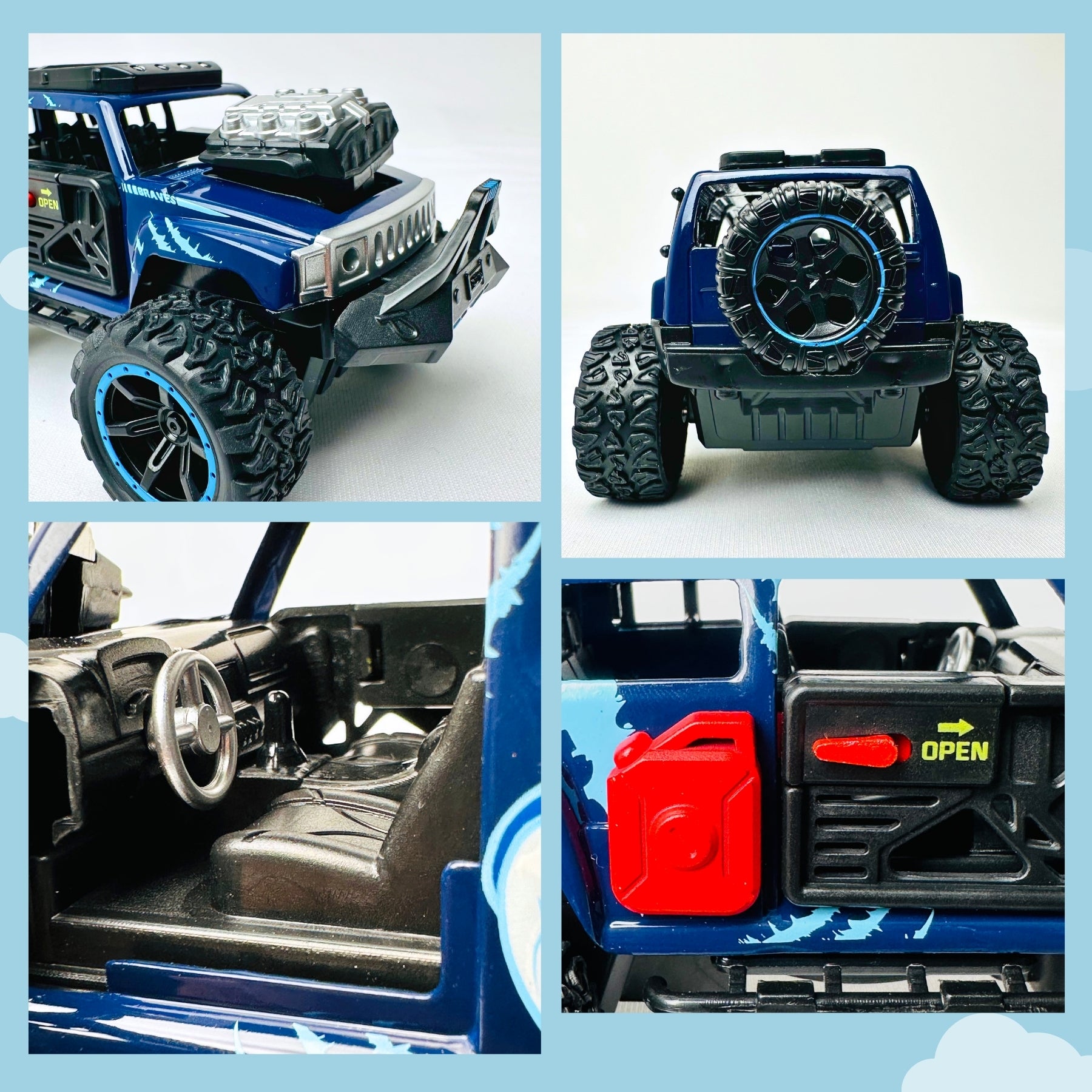 1:32 Die-Cast Off Road Monster Car With Metal Body - 4 Seater | Blue