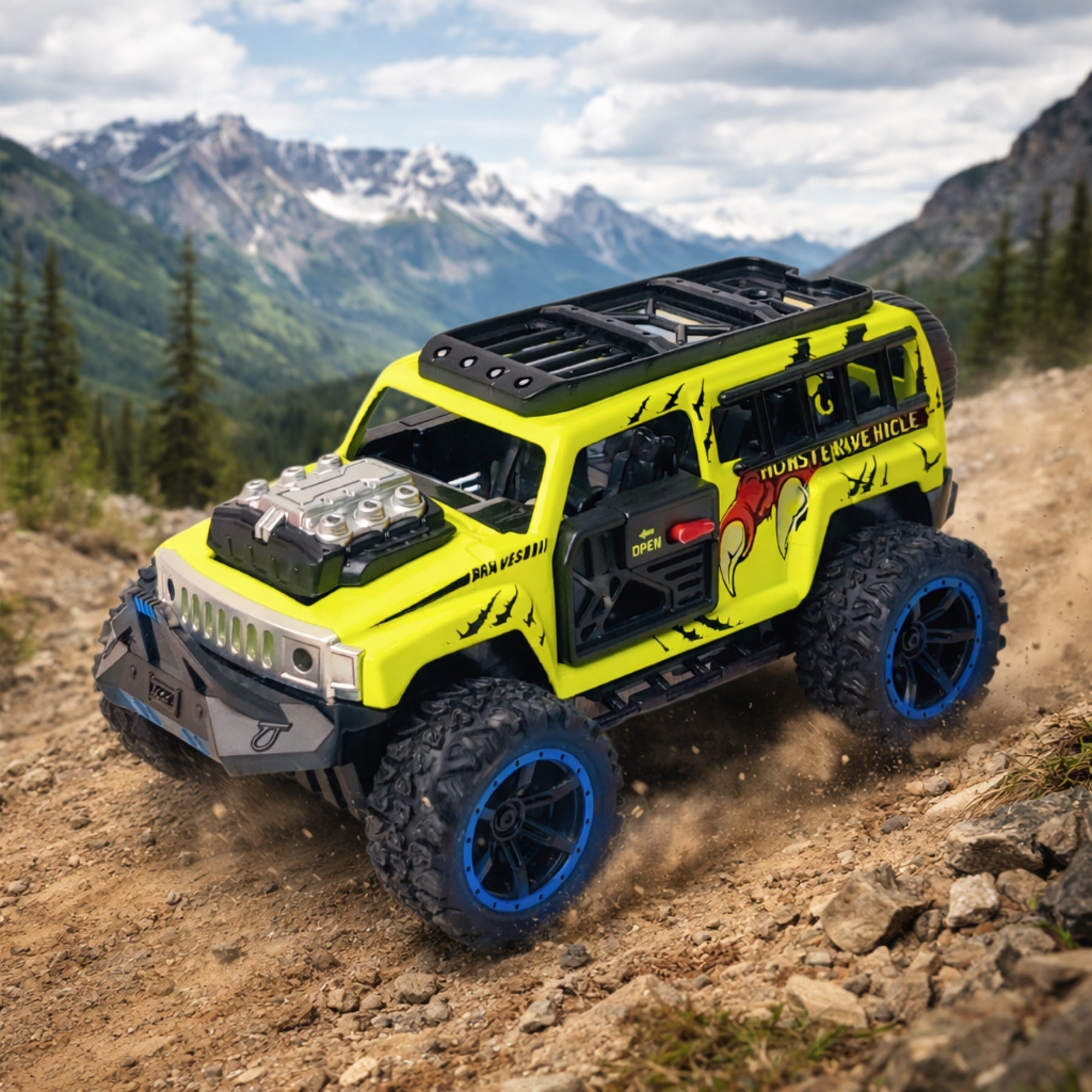 1:32 Die Cast Off Road Monster Car With Metal Body - 4 Seater | Green