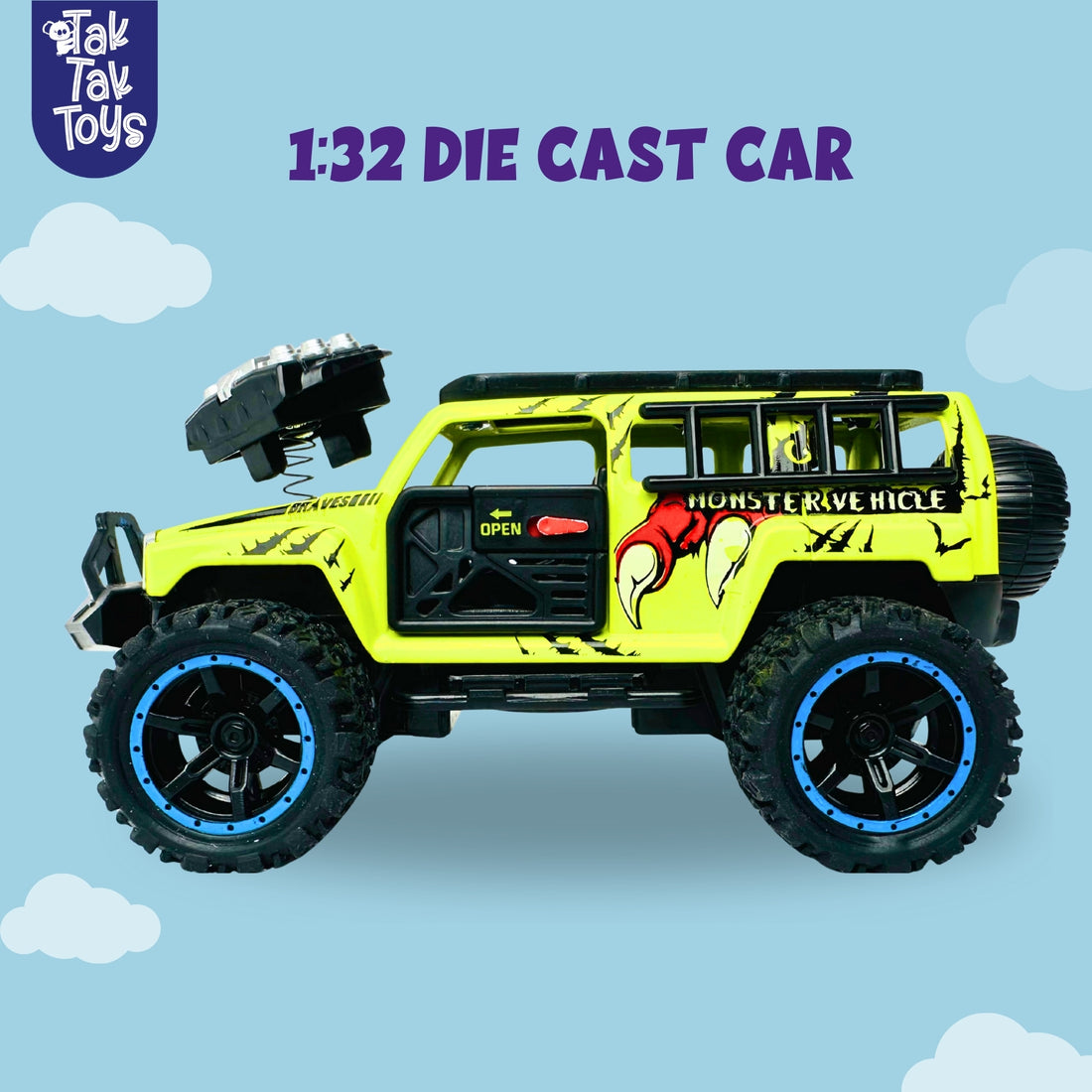 1:32 Die-Cast Off Road Monster Car With Metal Body - 4 Seater | Green
