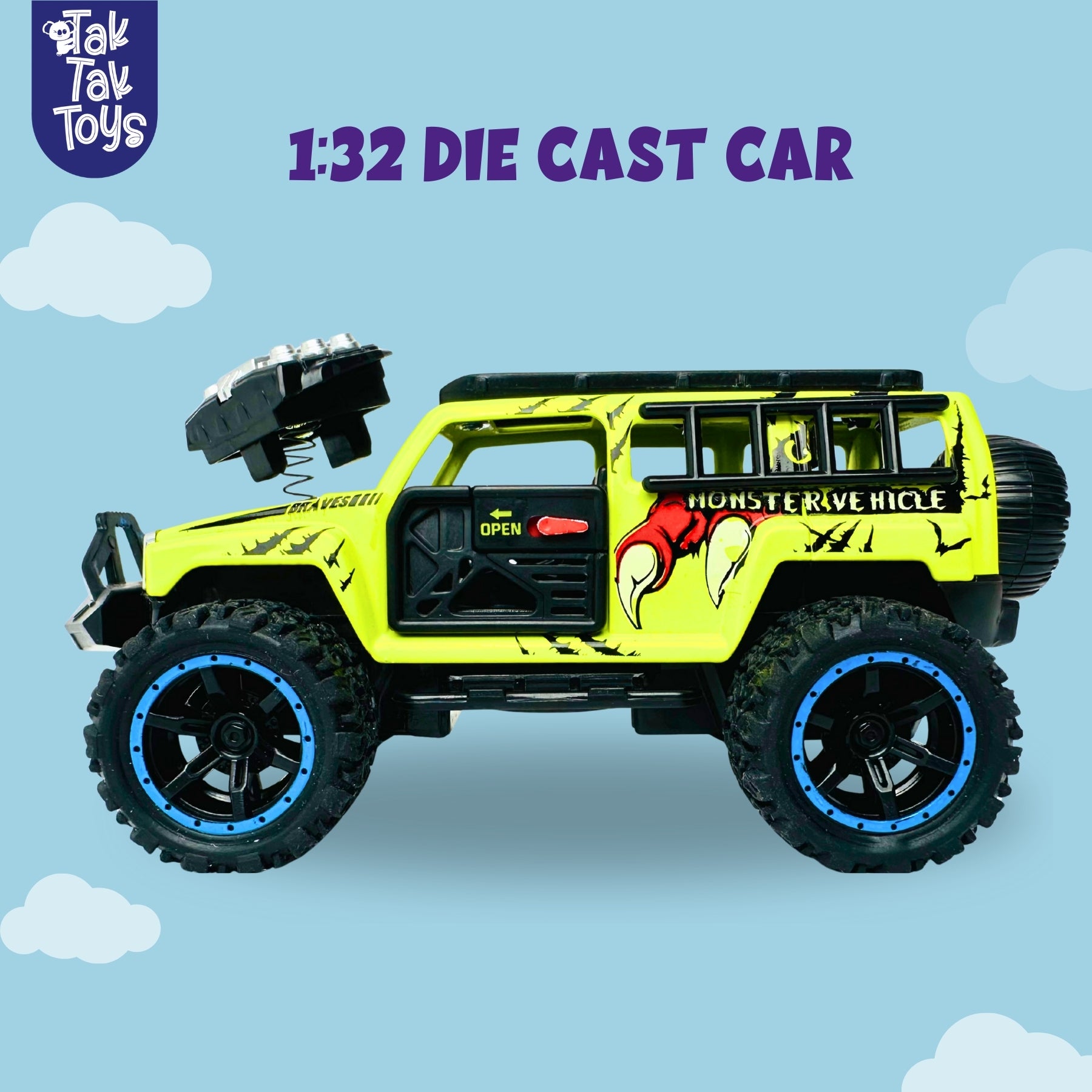 1:32 Die-Cast Off Road Monster Car With Metal Body - 4 Seater | Green