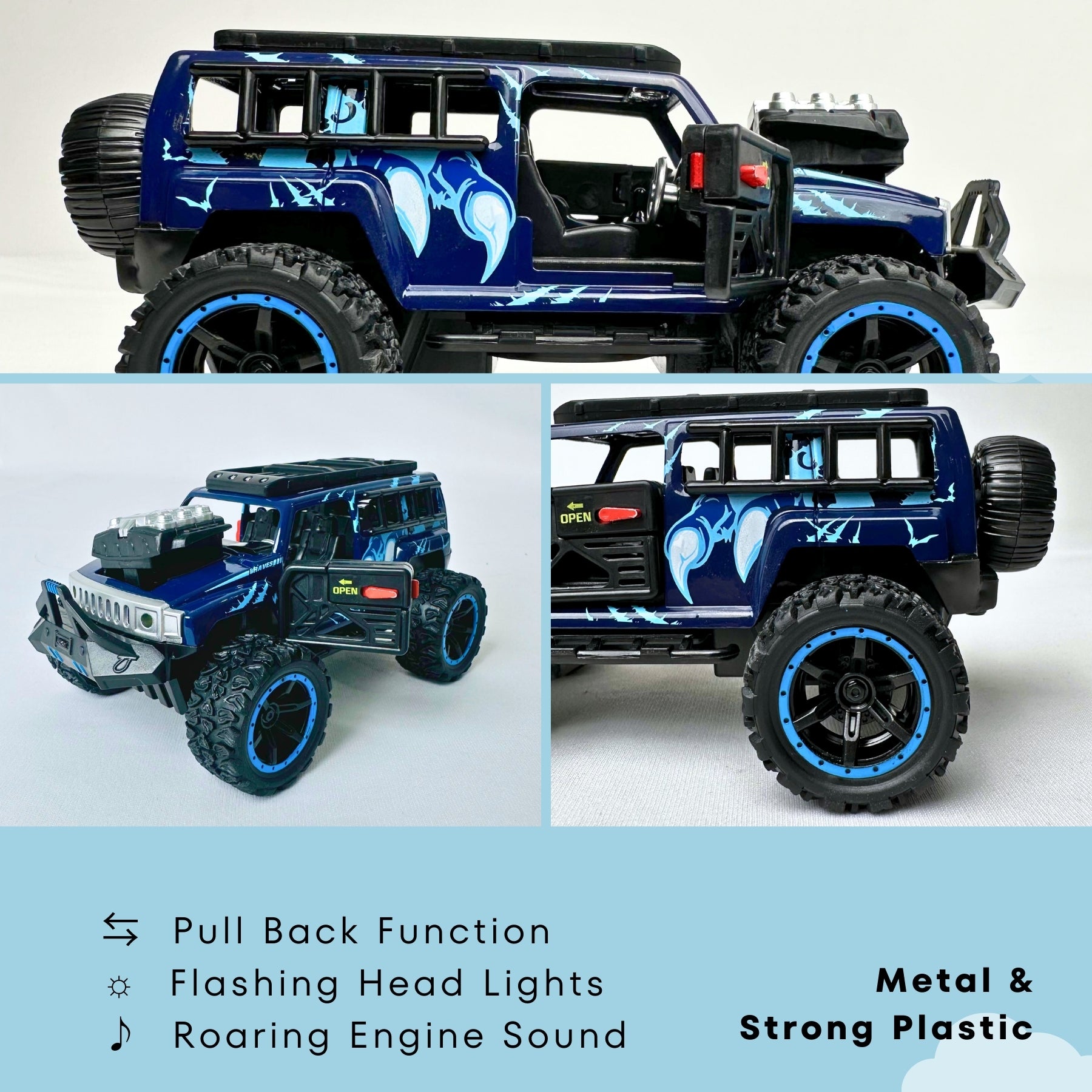 1:32 Die-Cast Off Road Monster Car With Metal Body - 4 Seater | Blue