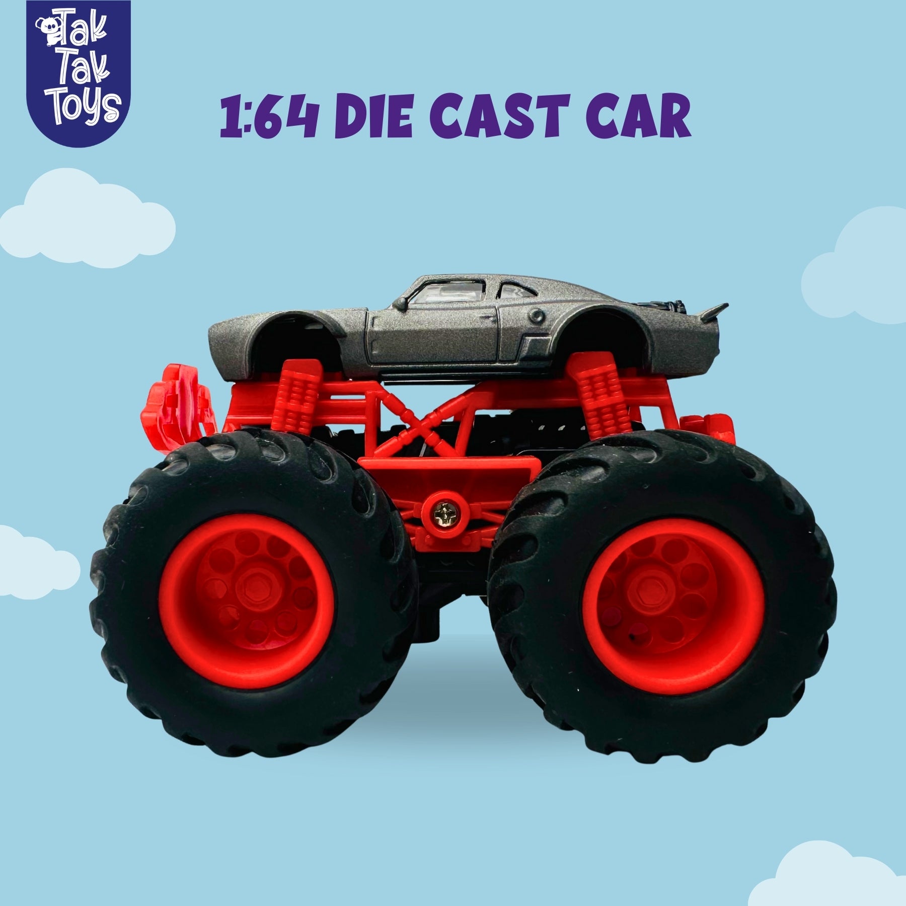 1:64 Die-Cast Off Road Monster Car With Metal Body | Grey/Red