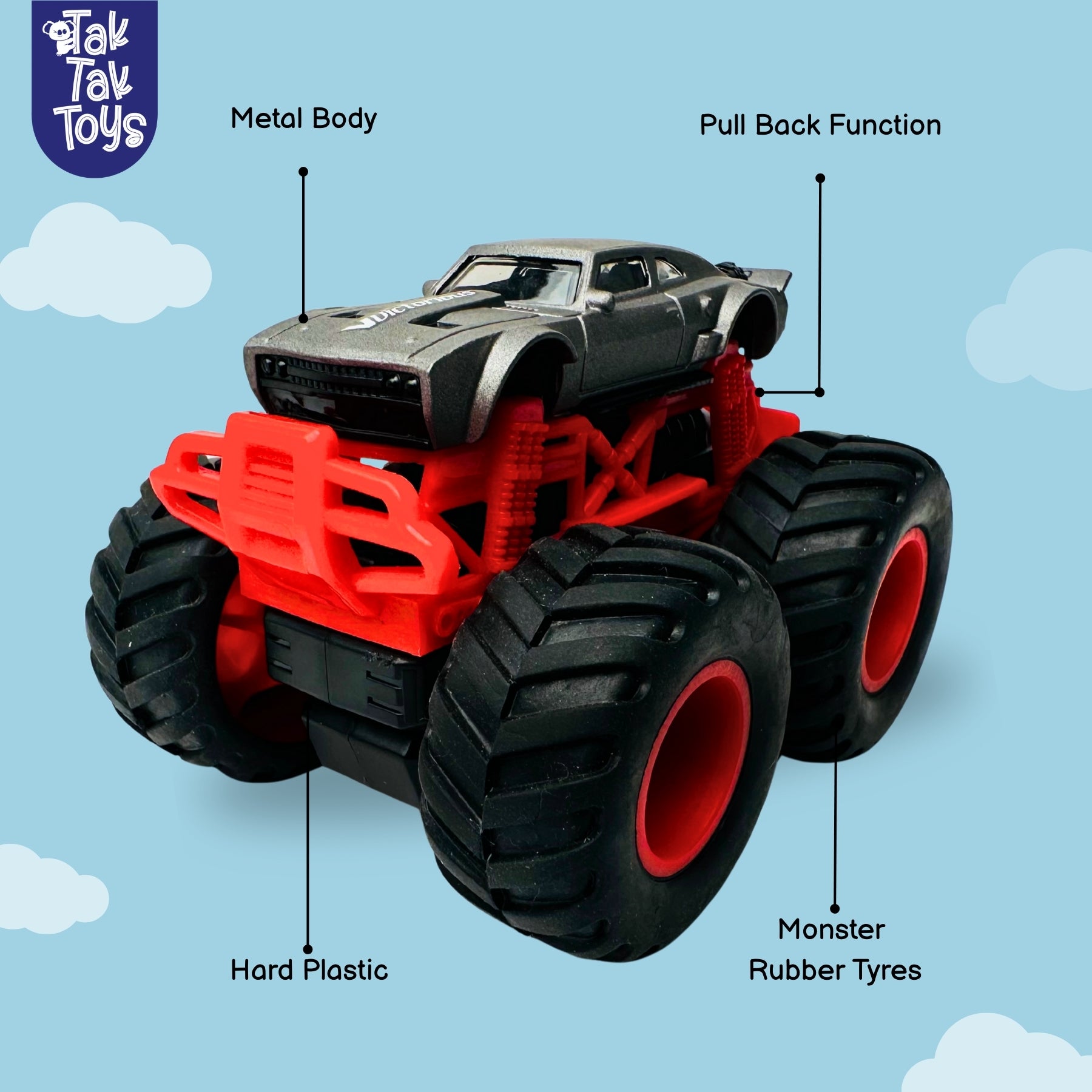 1:64 Die-Cast Off Road Monster Car With Metal Body | Grey/Red