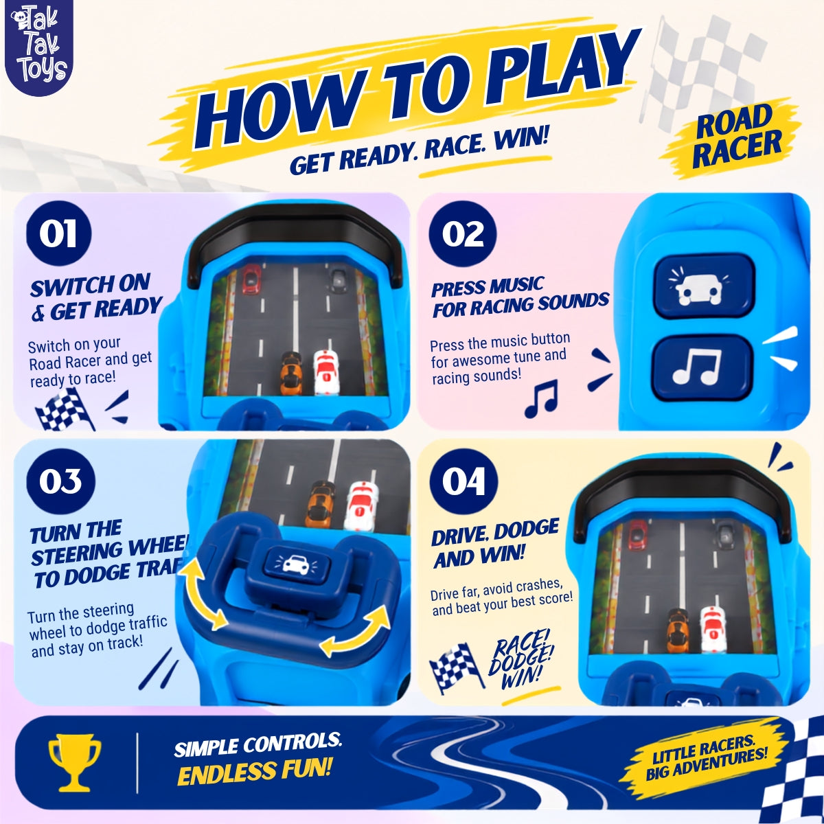 Road Racer - Steering Wheel Racing Toy, Ages 1+ Years