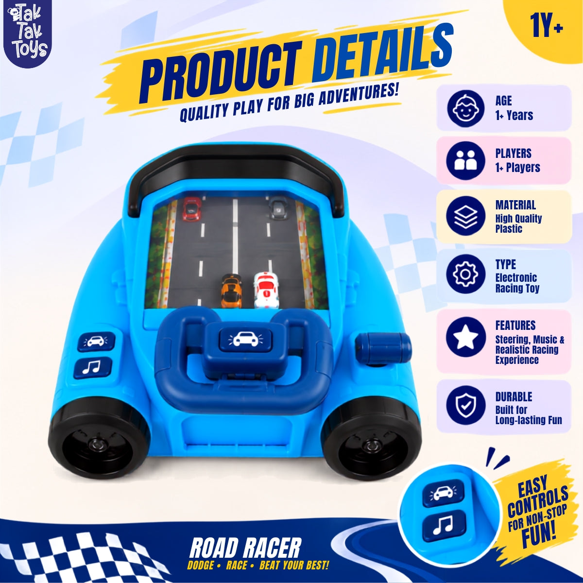 Road Racer - Steering Wheel Racing Toy, Ages 1+ Years
