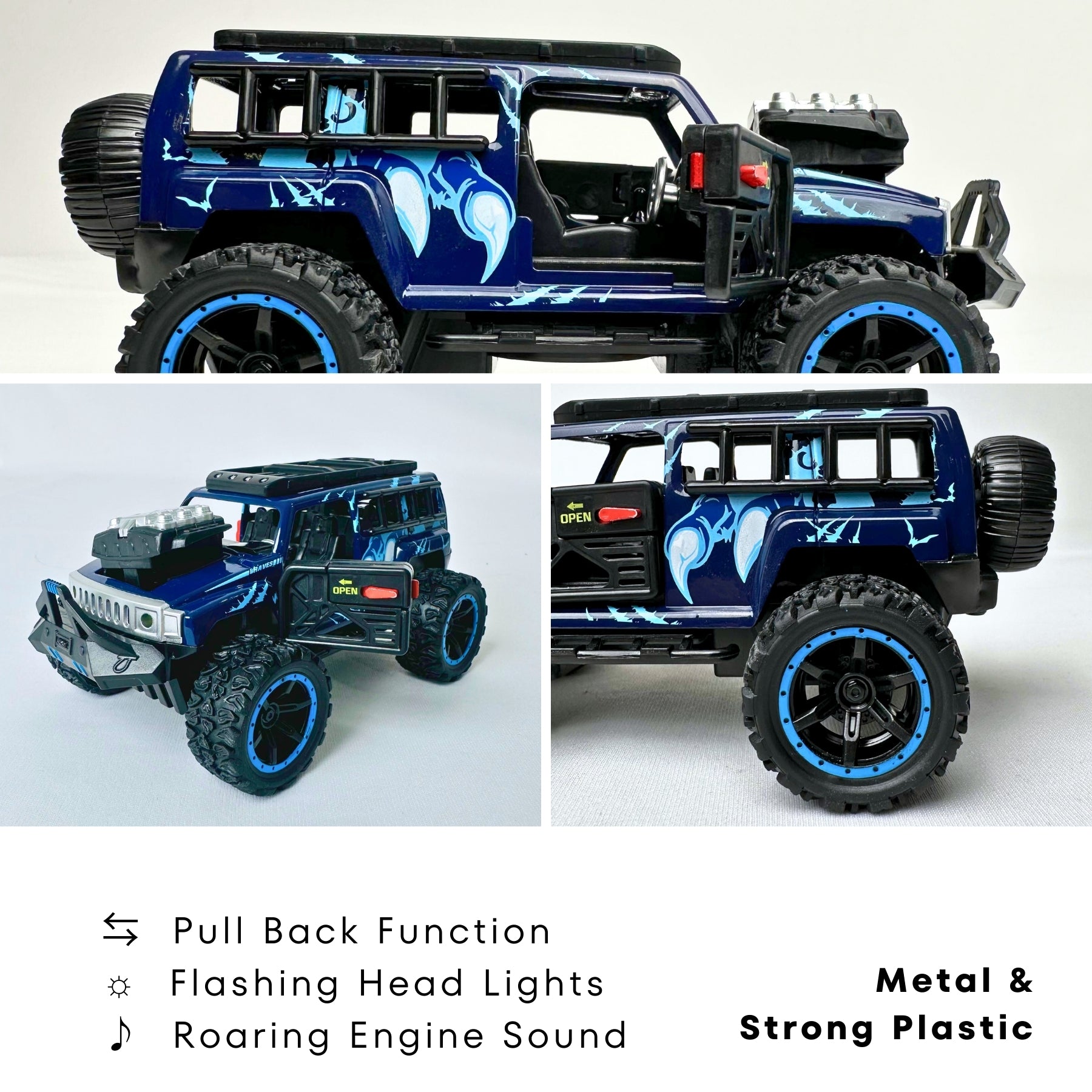1:32 Die Cast Off Road Monster Car With Metal Body - 4 Seater | Blue