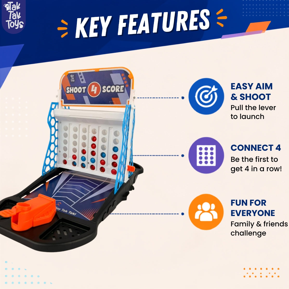 Shoot 4 Score Tabletop Game for Kids - 3 Ways to Play, 3+ Years