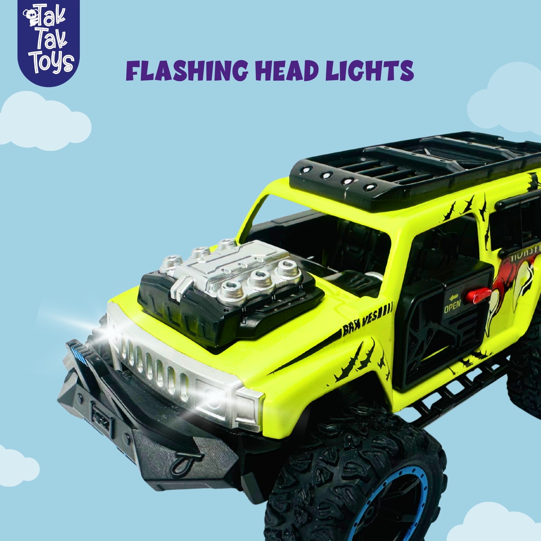 1:32 Die-Cast Off Road Monster Car With Metal Body - 4 Seater | Green