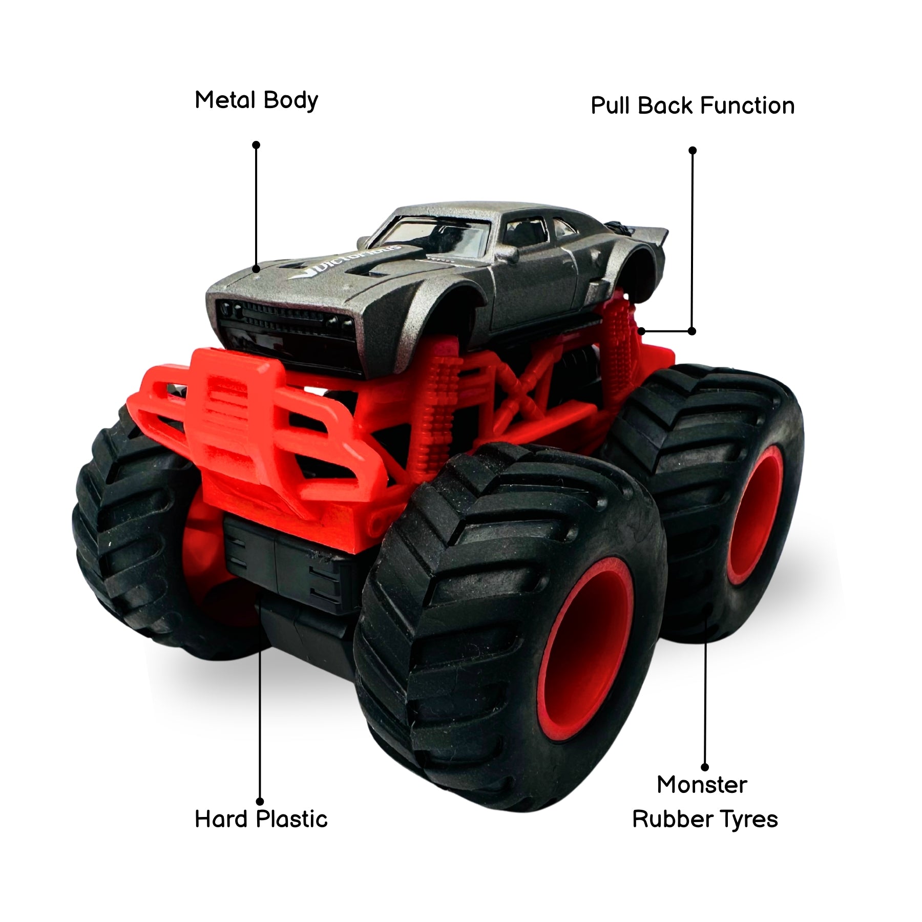 1:64 Die Cast Off Road Monster Car With Metal Body | Grey/Red