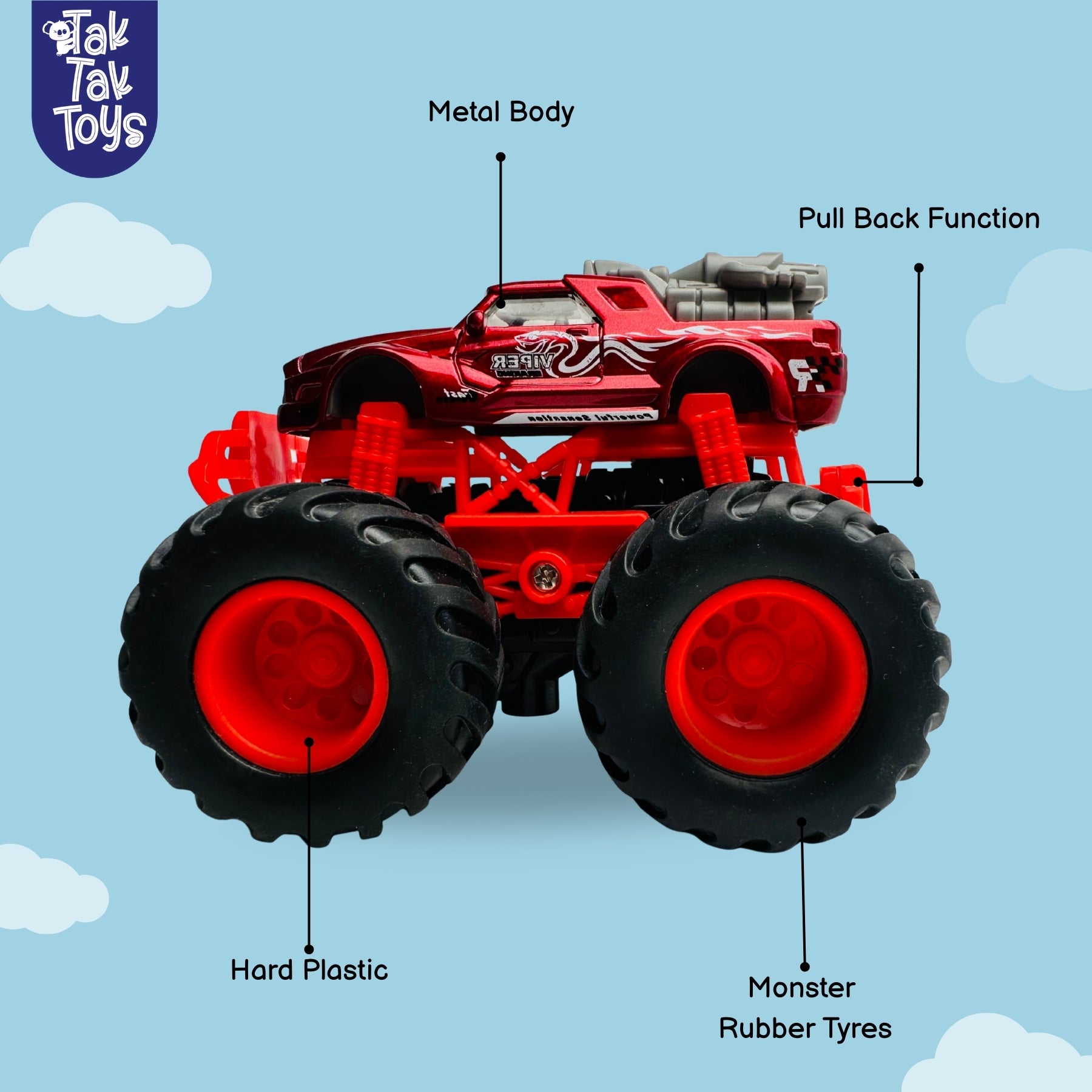 1:64 Die-Cast Off Road Monster Car With Metal Body | Red