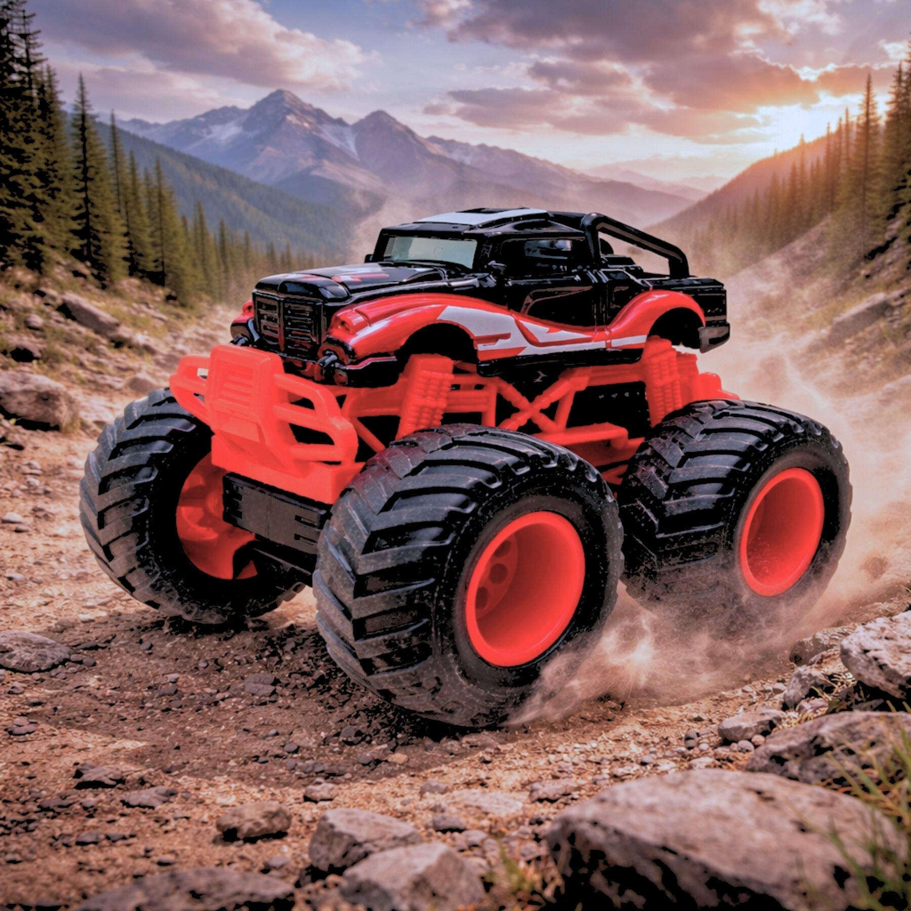 1:64 Die Cast Off Road Monster Car With Metal Body | Black/Red