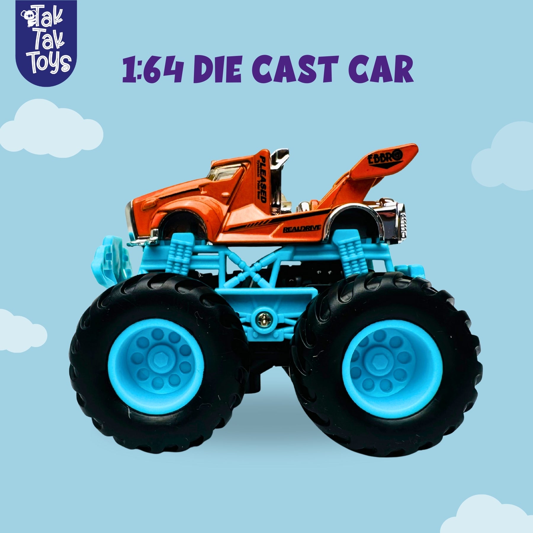 1:64 Die-Cast Off Road Monster Car With Metal Body | Orange/Blue