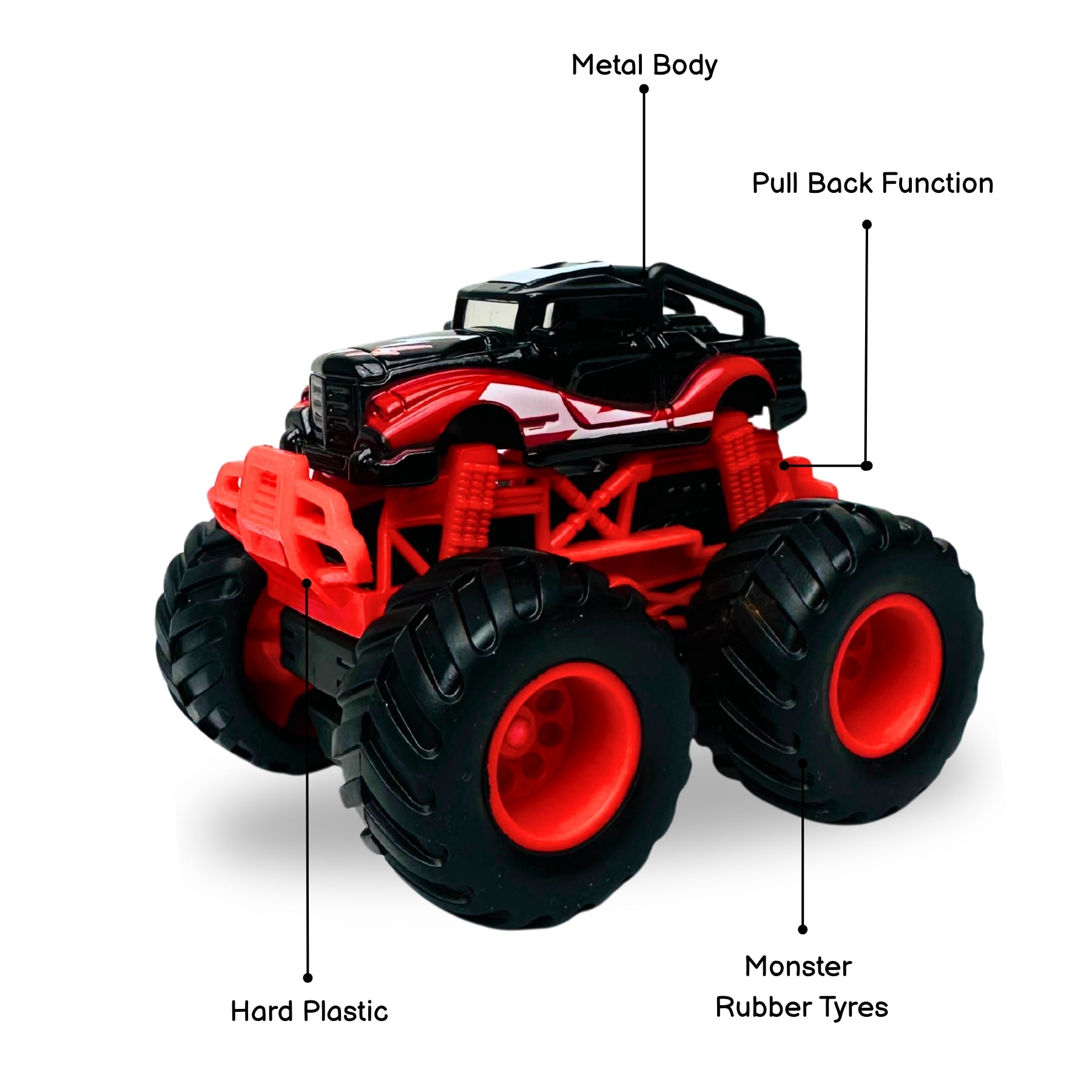 1:64 Die Cast Off Road Monster Car With Metal Body | Black/Red