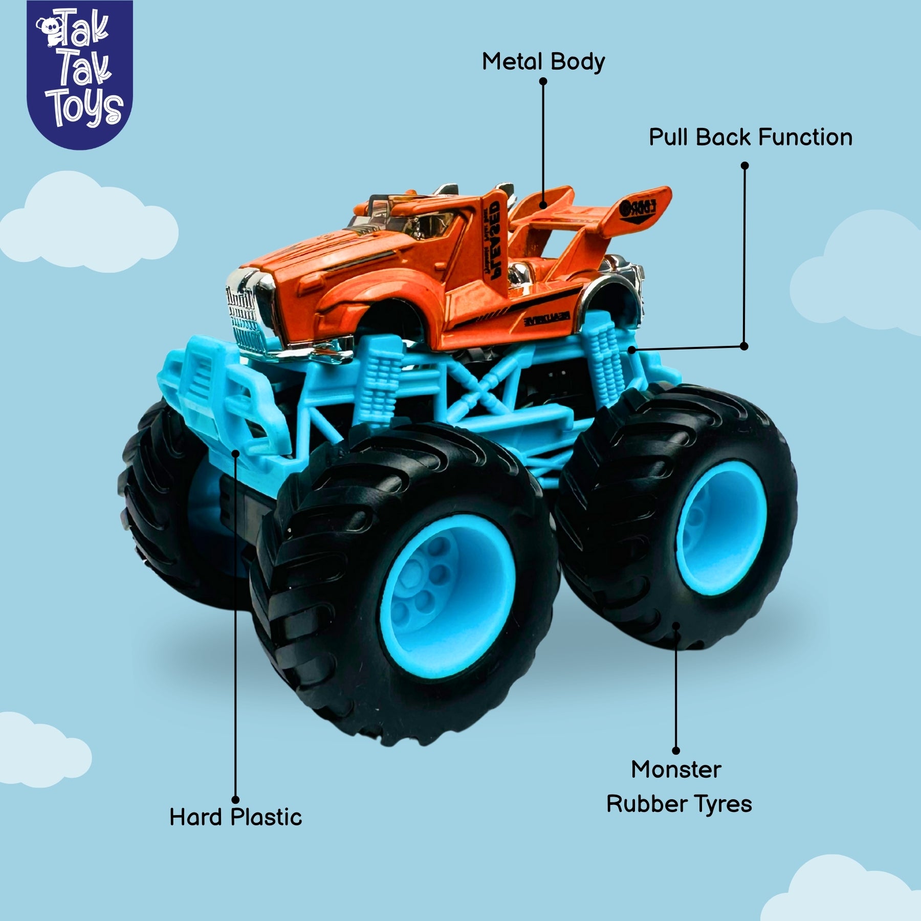 1:64 Die-Cast Off Road Monster Car With Metal Body | Orange/Blue