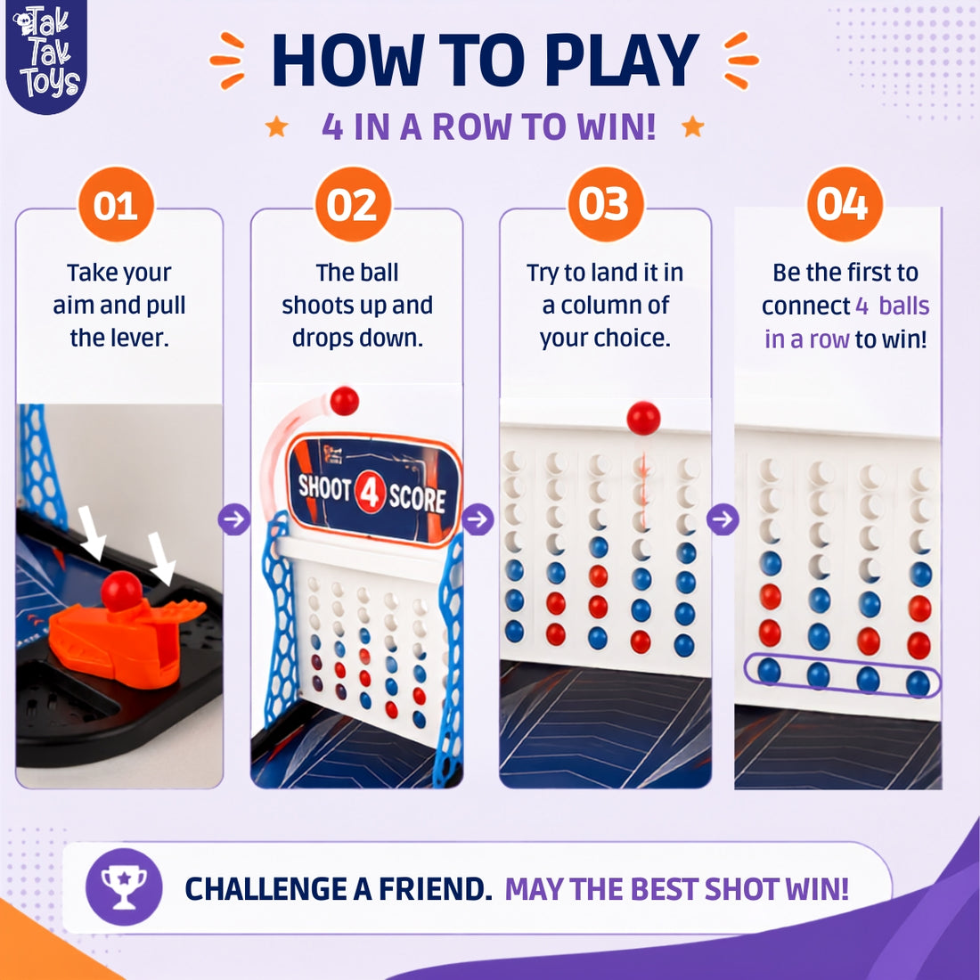 Shoot 4 Score Tabletop Game for Kids - 3 Ways to Play, 3+ Years