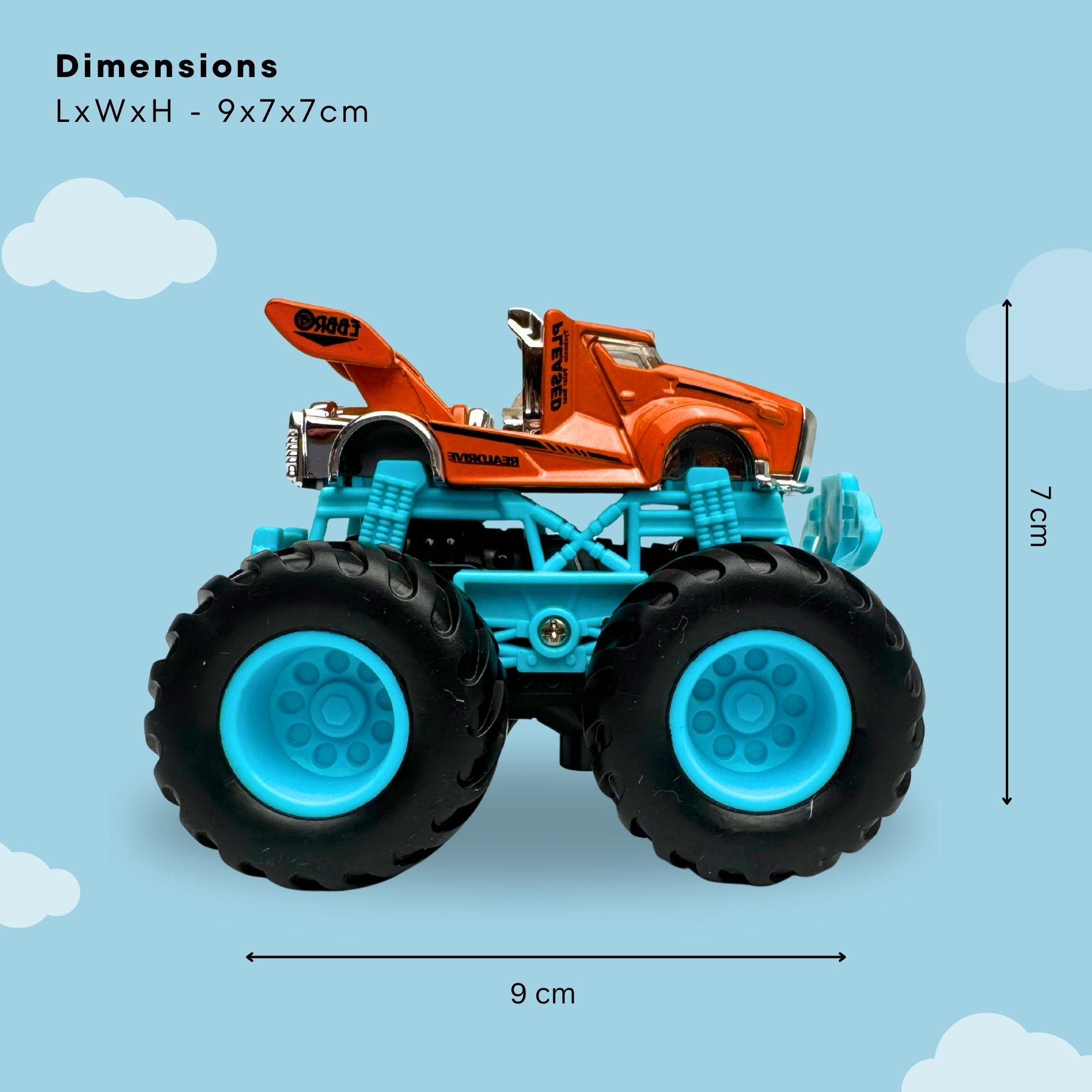 1:64 Die-Cast Off Road Monster Car With Metal Body | Orange/Blue