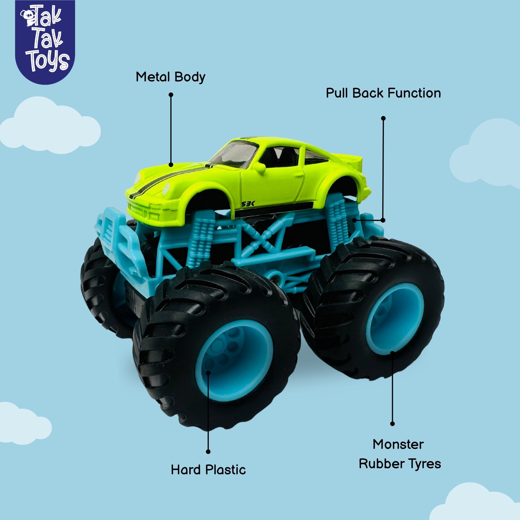 1:64 Die-Cast Off Road Monster Car With Metal Body | Green/Blue