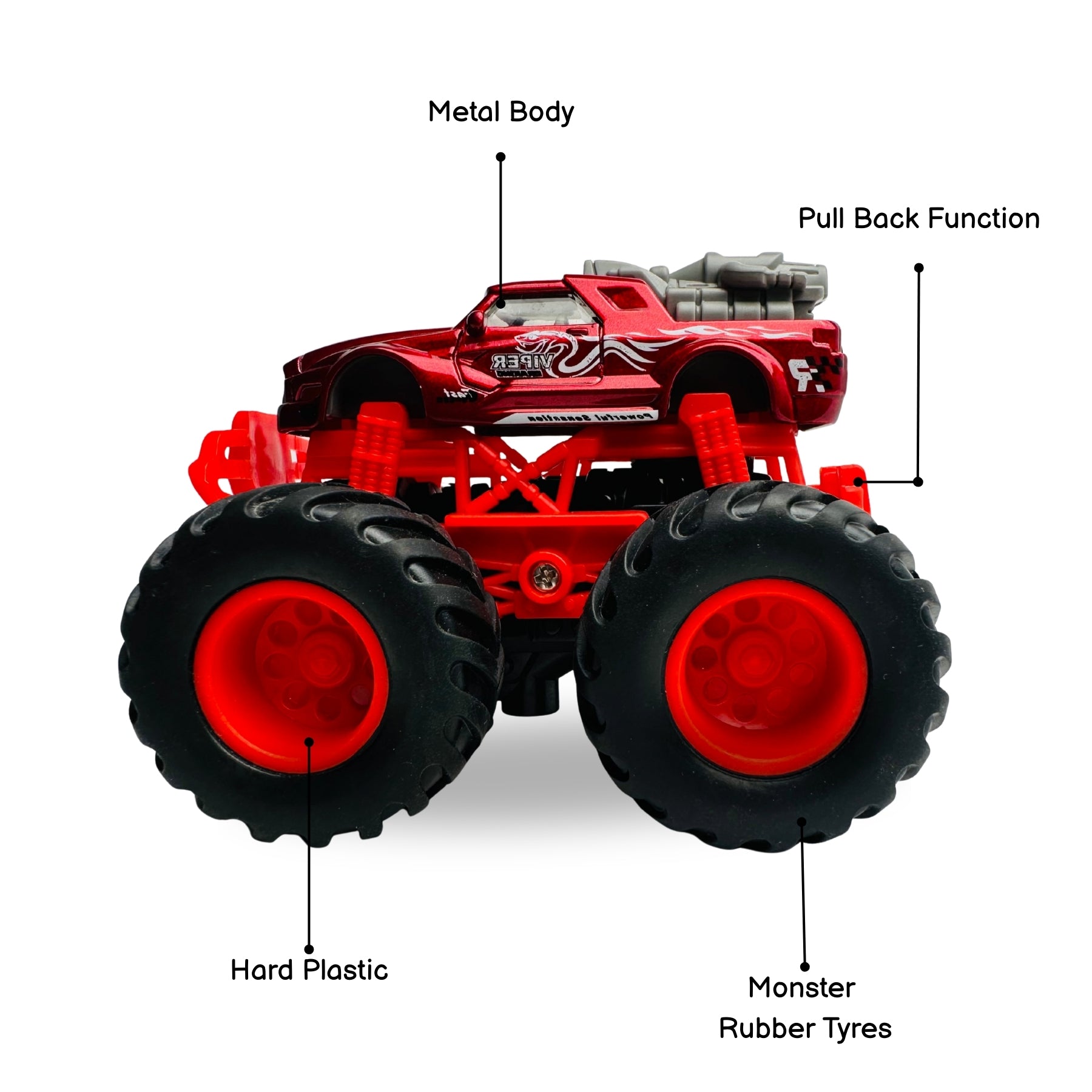 1:64 Die-Cast Off Road Monster Car With Metal Body | Red