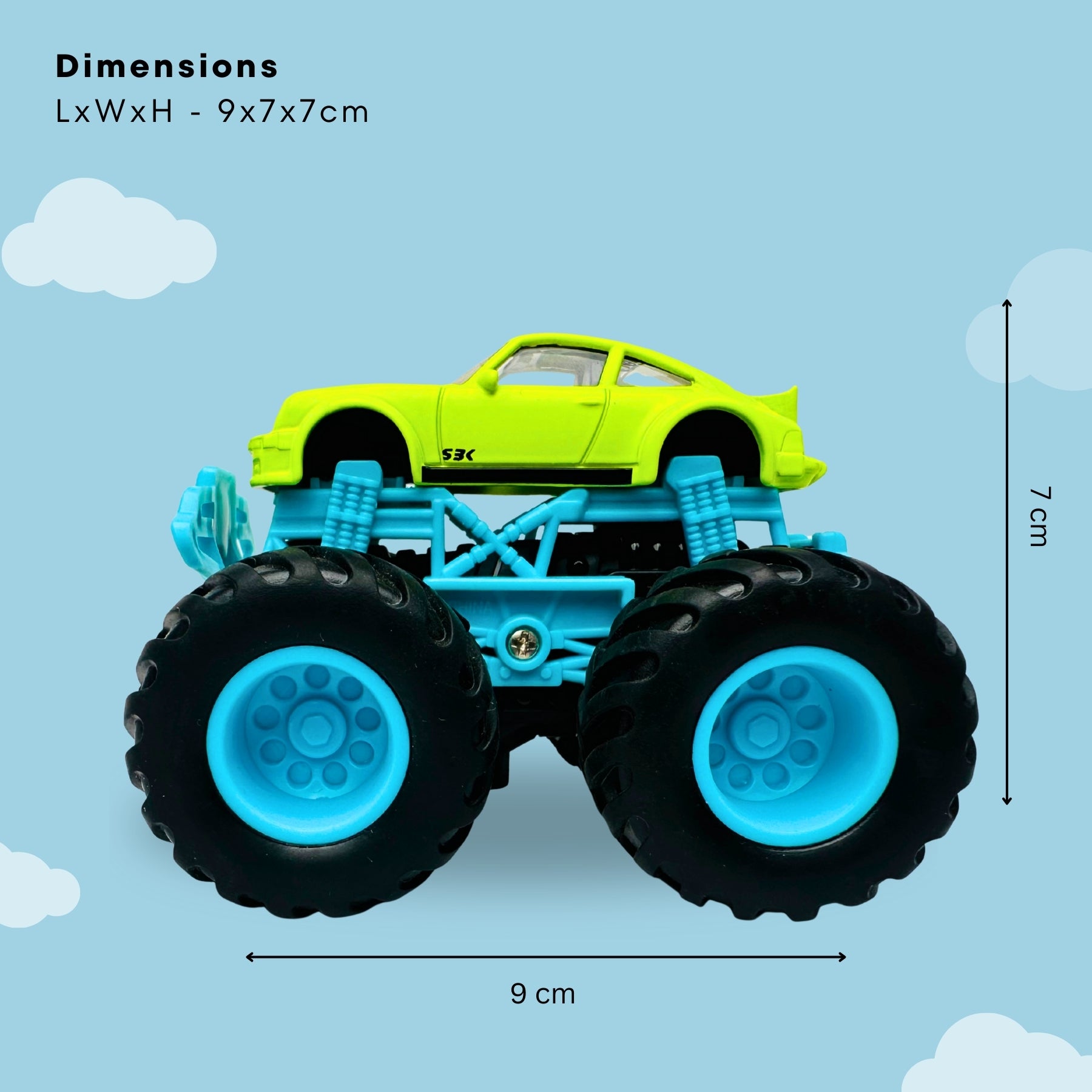 1:64 Die-Cast Off Road Monster Car With Metal Body | Green/Blue