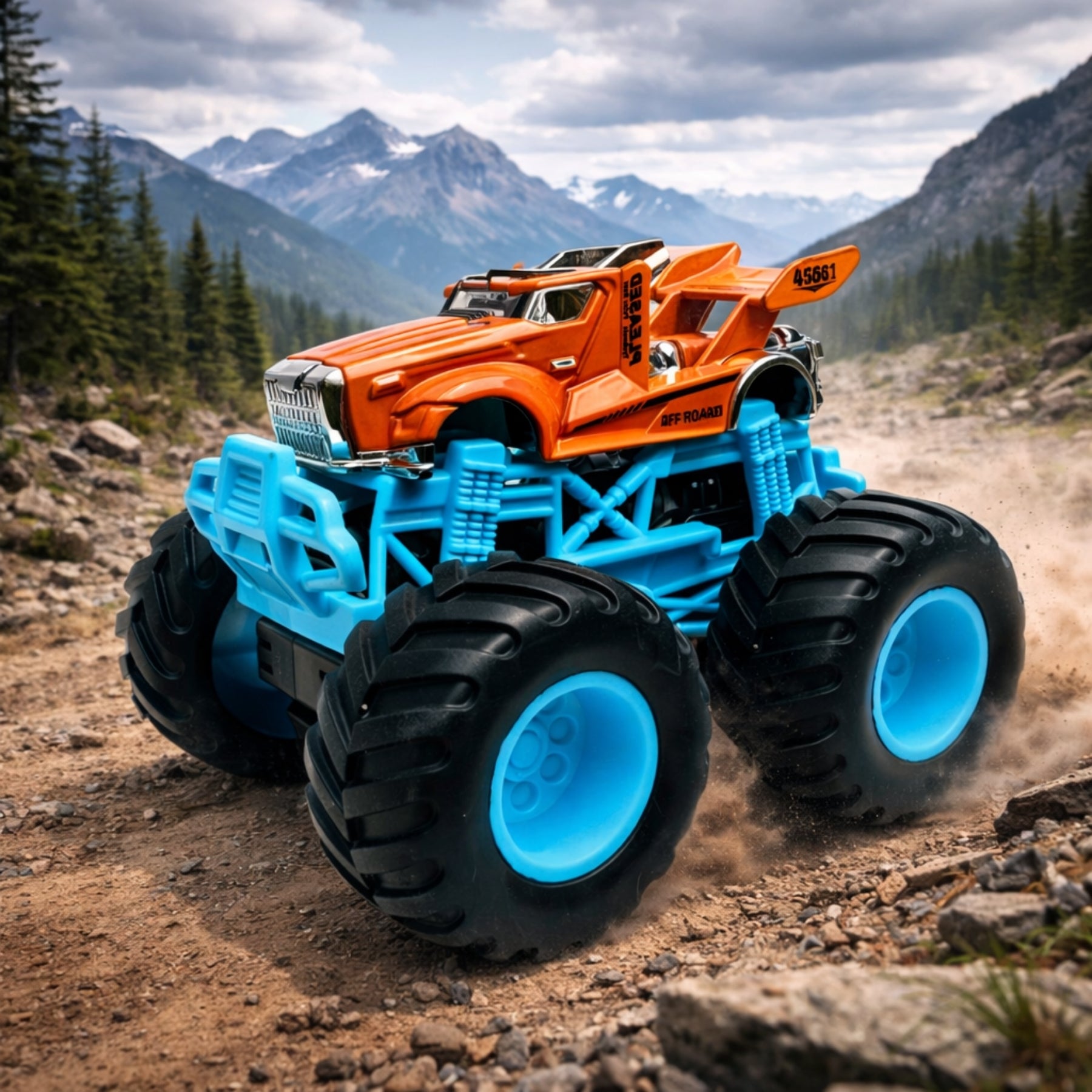 1:64 Die Cast Off Road Monster Car With Metal Body | Orange/Blue