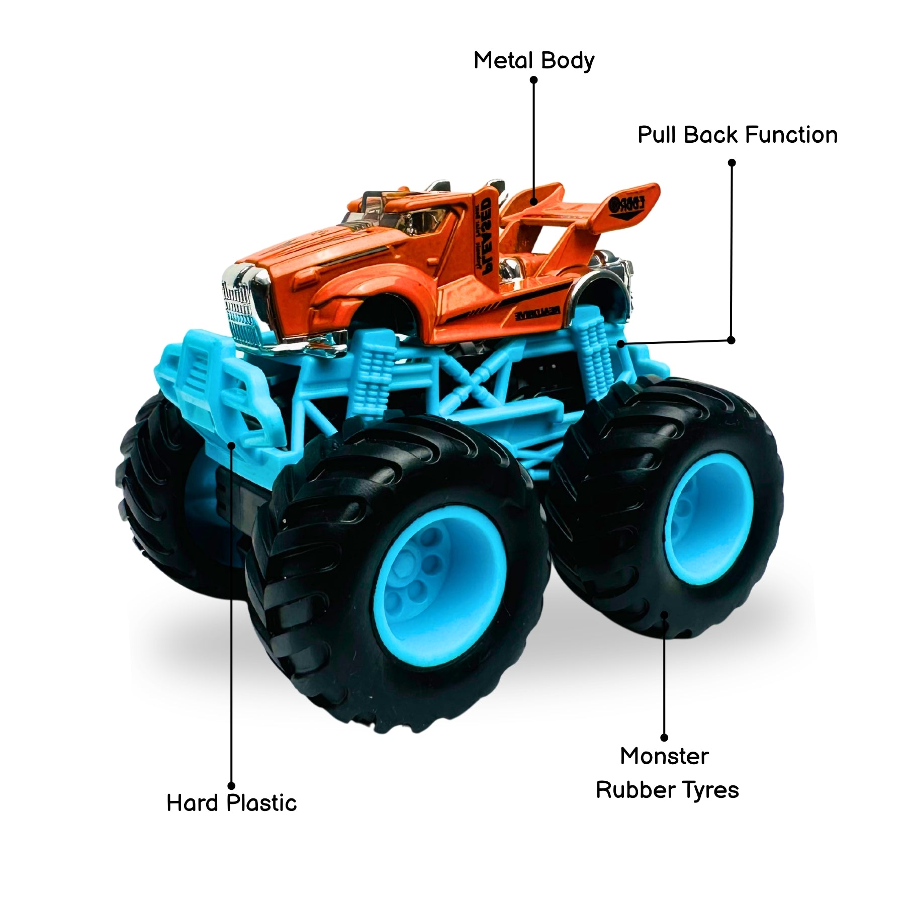 1:64 Die Cast Off Road Monster Car With Metal Body | Orange/Blue