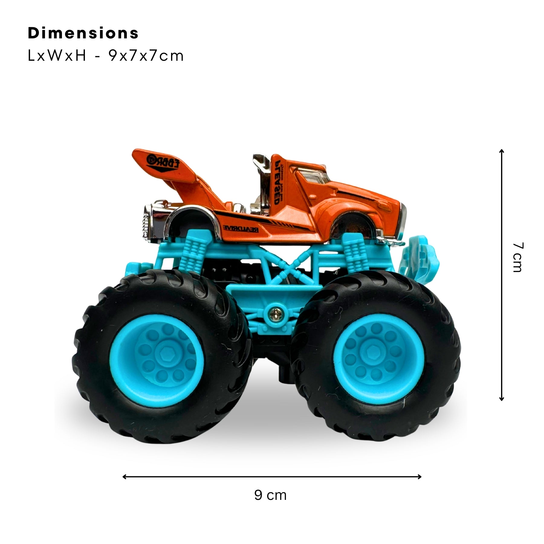 1:64 Die Cast Off Road Monster Car With Metal Body | Orange/Blue