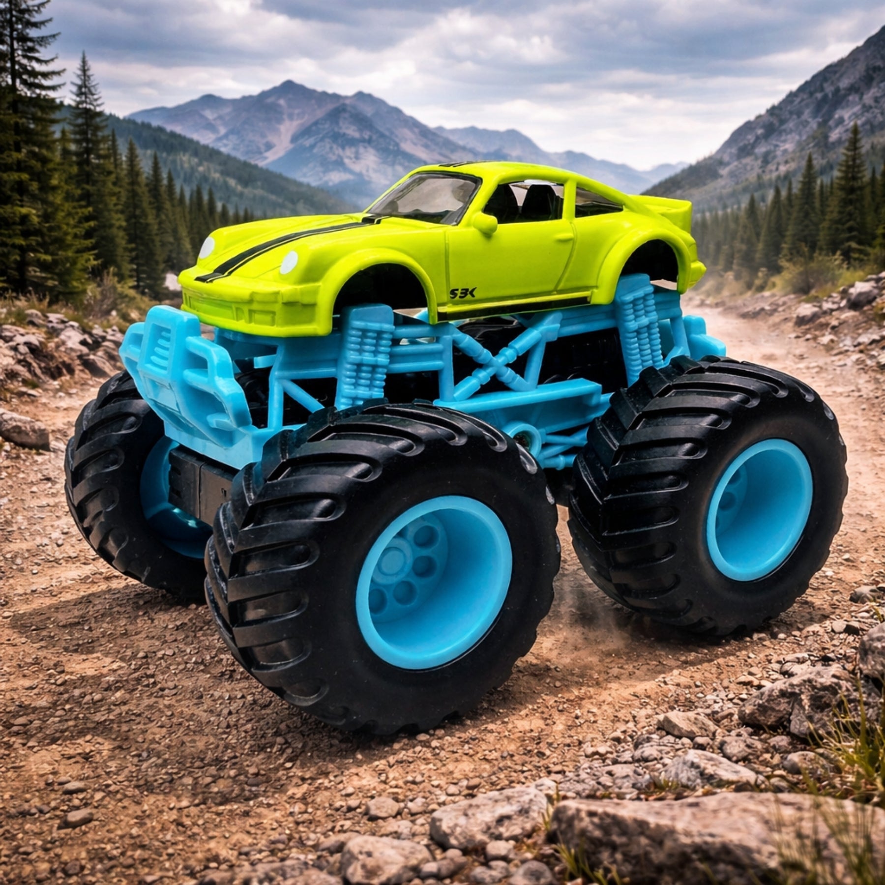 1:64 Die Cast Off Road Monster Car With Metal Body | Green/Blue