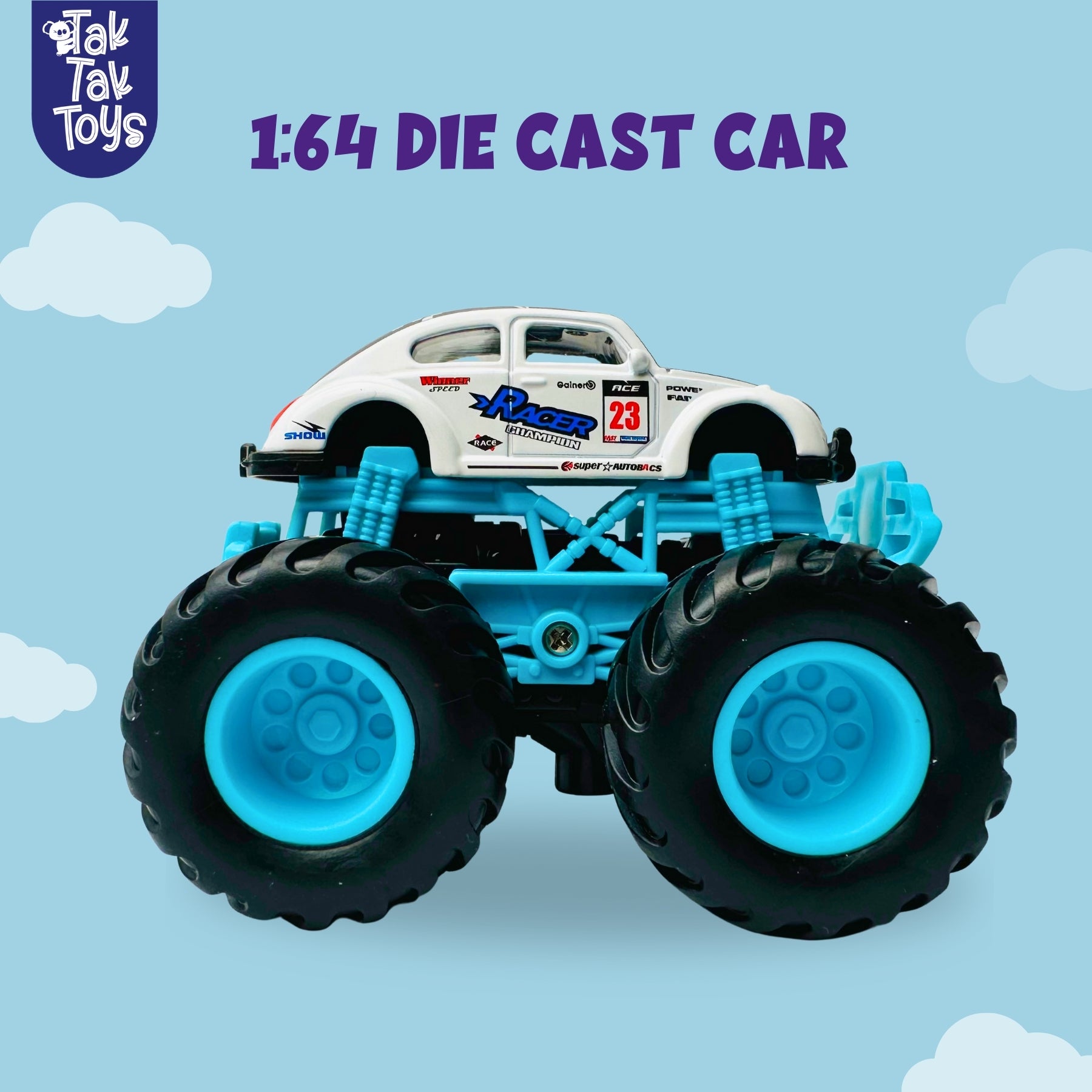 1:64 Die-Cast Off Road Monster Car With Metal Body | Black/White/Blue