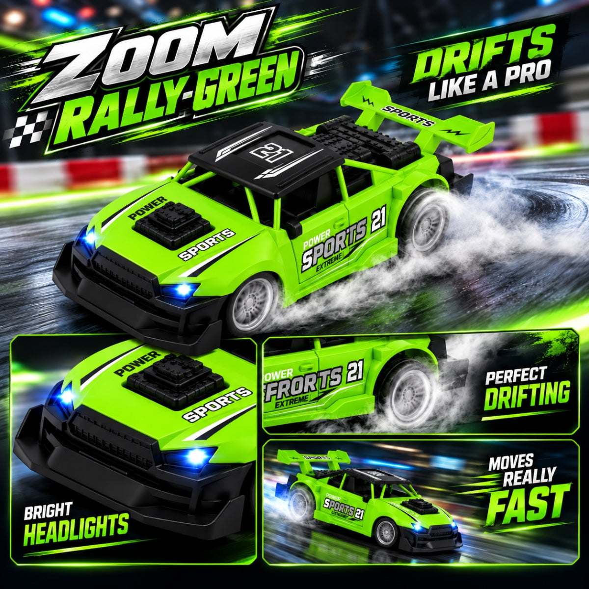 Zoom Rally - Rechargeable RC Car, Ages 4+ Years | Green