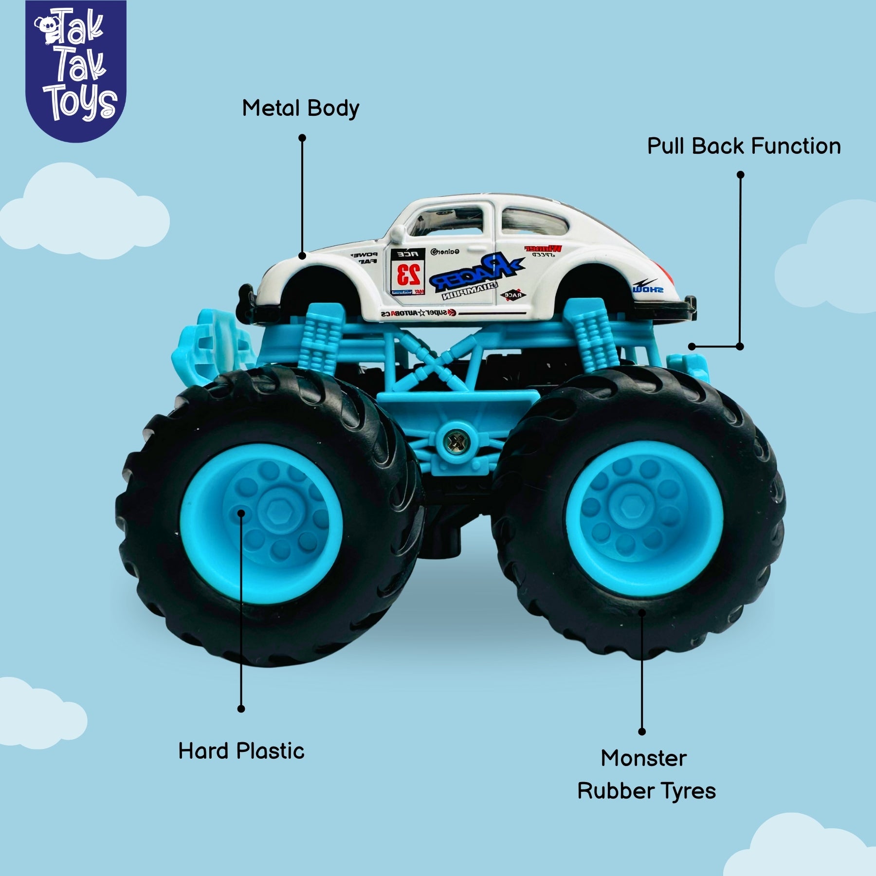 1:64 Die-Cast Off Road Monster Car With Metal Body | Black/White/Blue