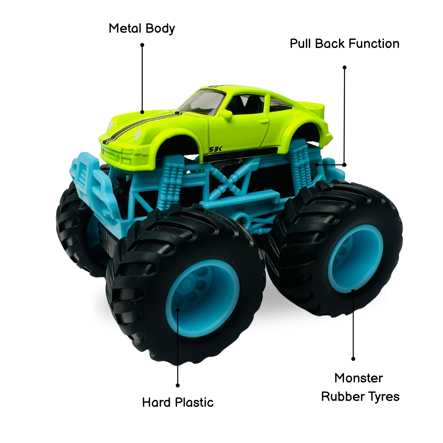 1:64 Die Cast Off Road Monster Car With Metal Body | Green/Blue