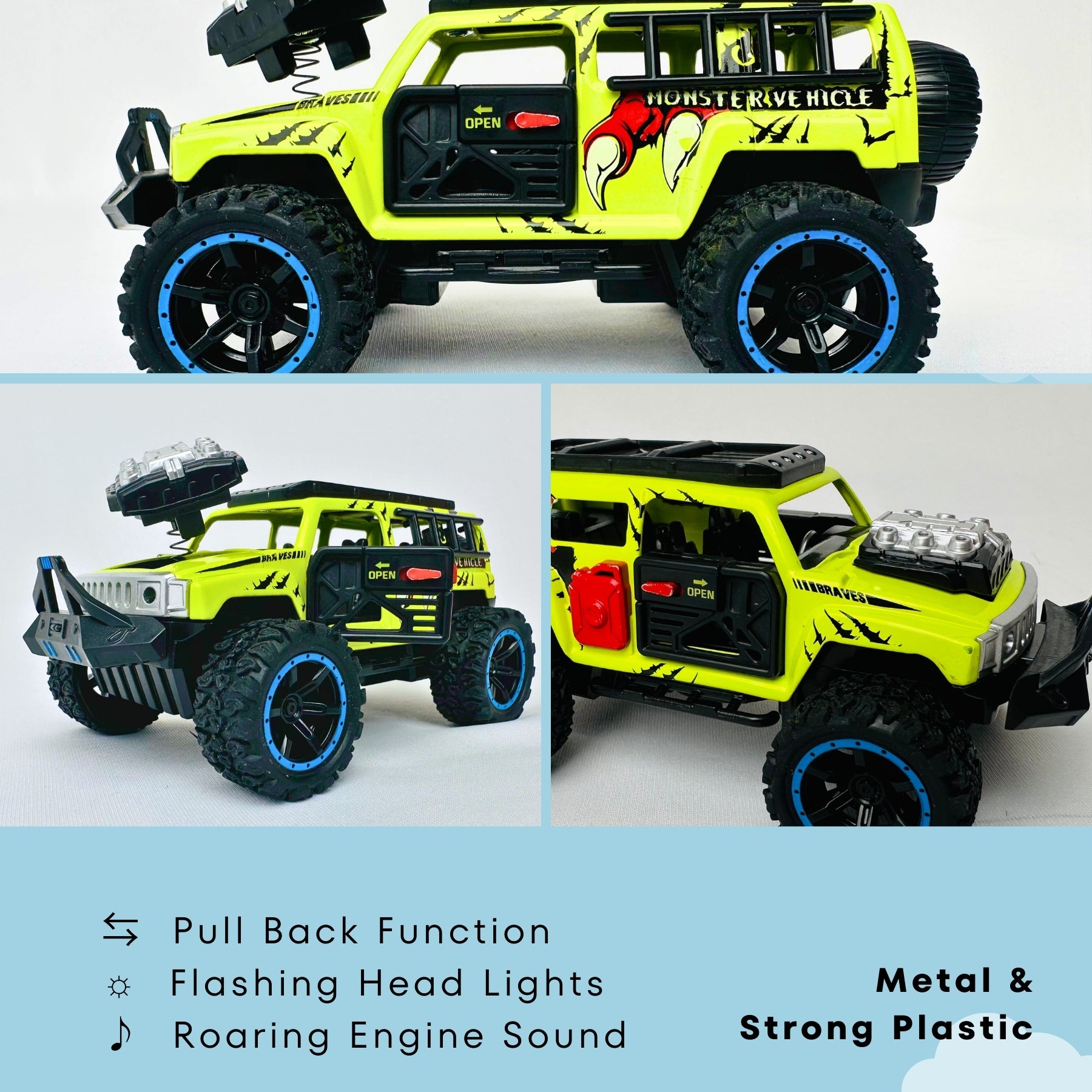 1:32 Die-Cast Off Road Monster Car With Metal Body - 4 Seater | Green