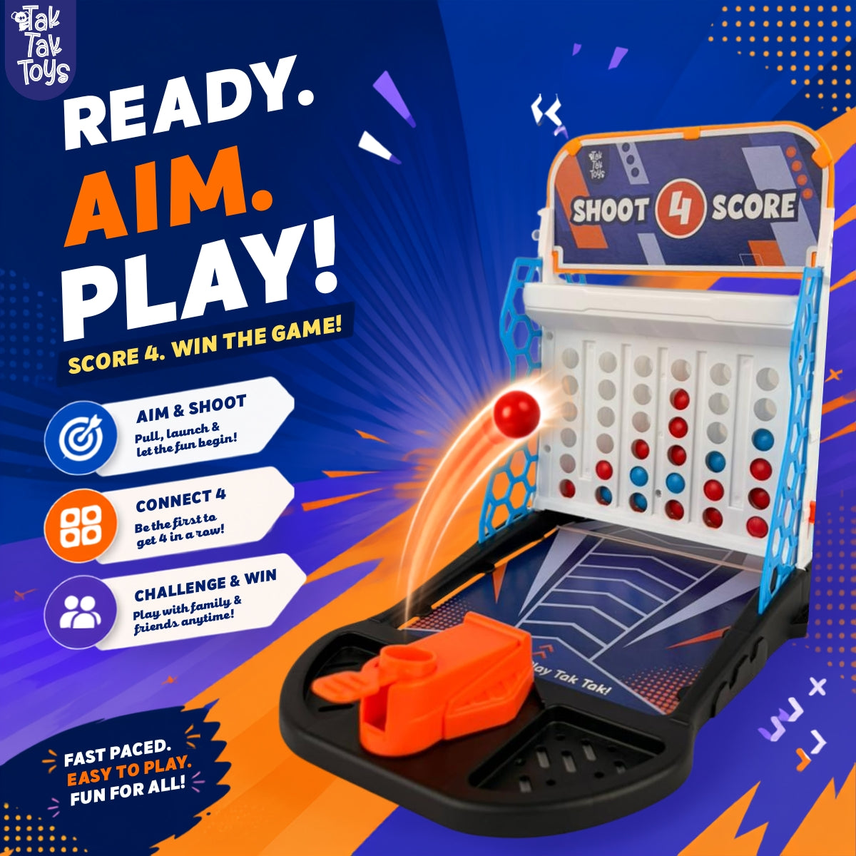 Shoot 4 Score Tabletop Game for Kids - 3 Ways to Play, 3+ Years