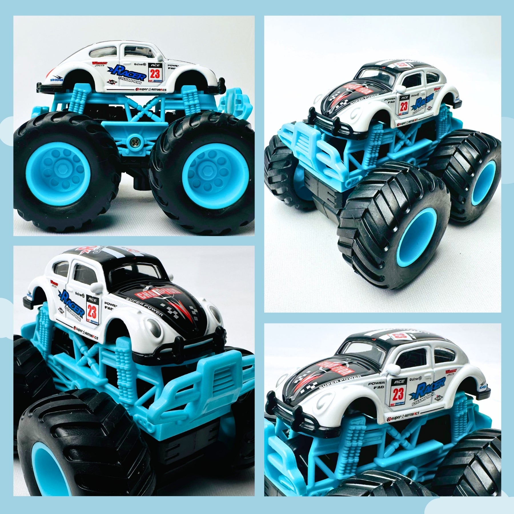 1:64 Die-Cast Off Road Monster Car With Metal Body | Black/White/Blue