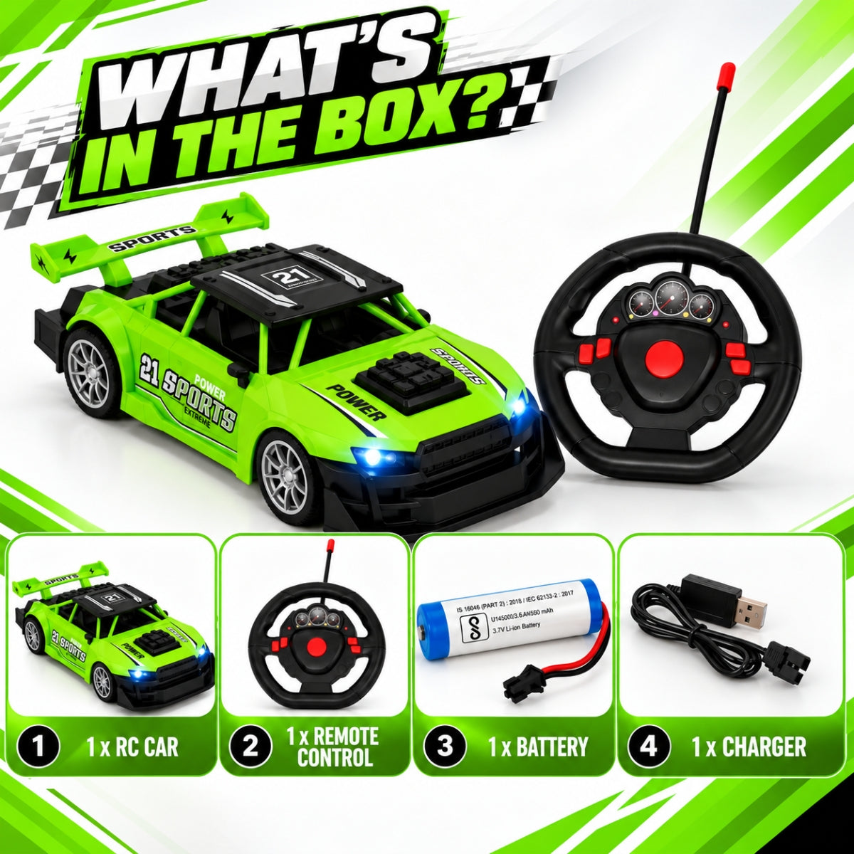 Zoom Rally - Rechargeable RC Car, Ages 4+ Years | Green