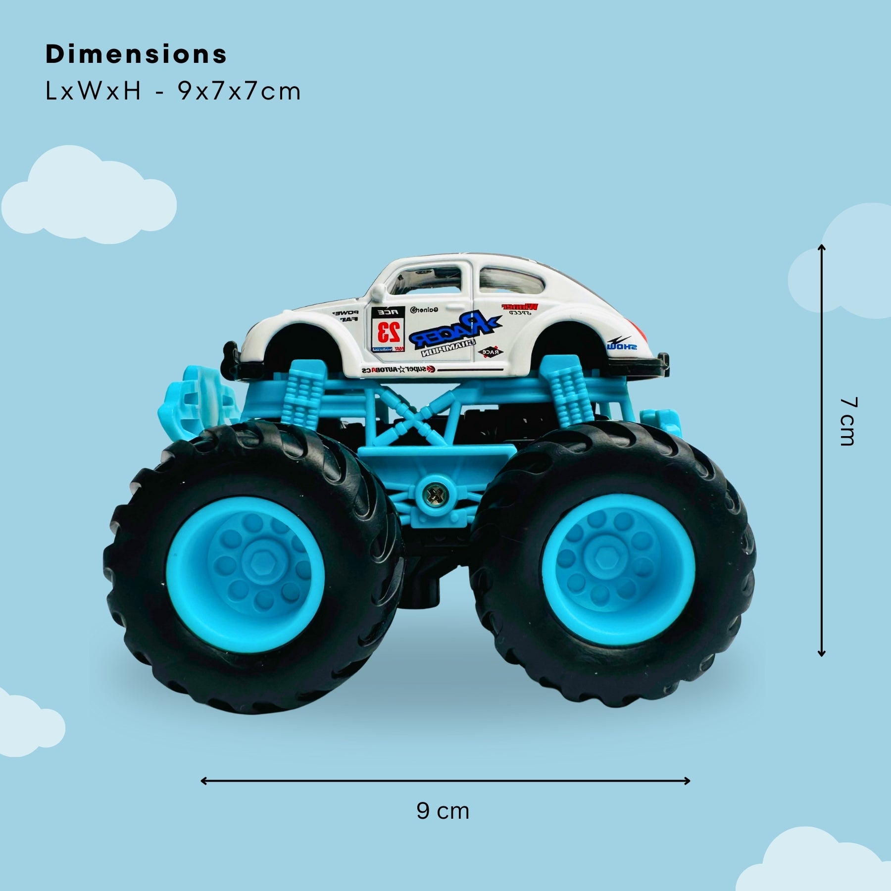 1:64 Die-Cast Off Road Monster Car With Metal Body | Black/White/Blue