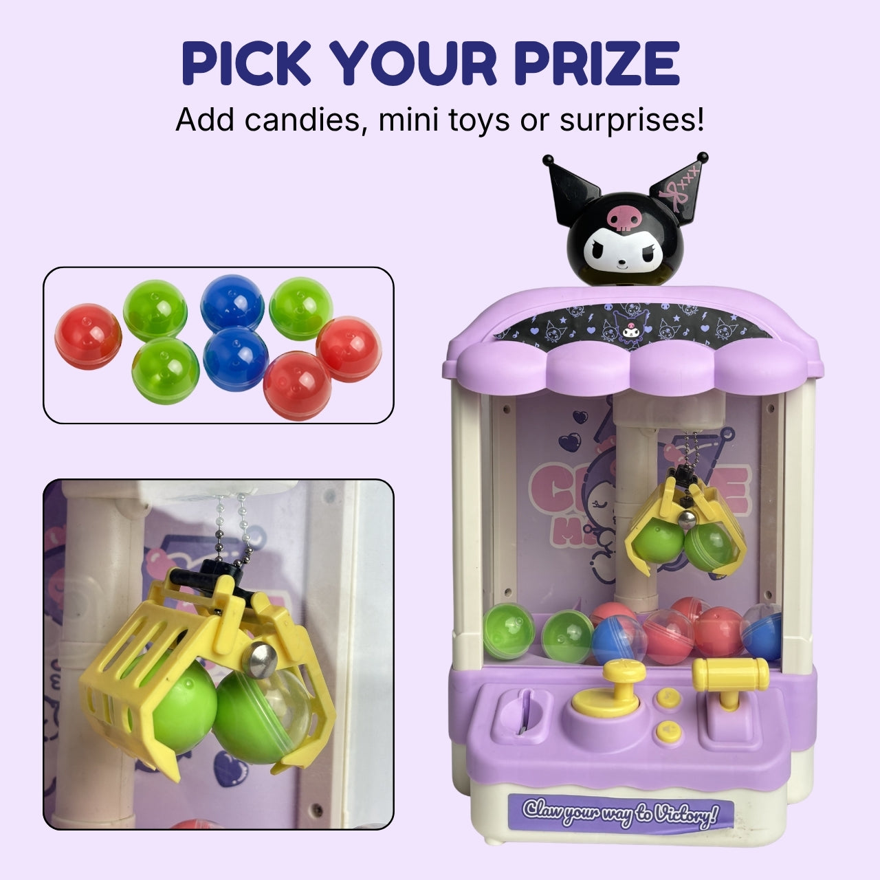 Hello Kitty Kuromi Claw Machine - Mini Arcade Toy, Ages 3+ Years