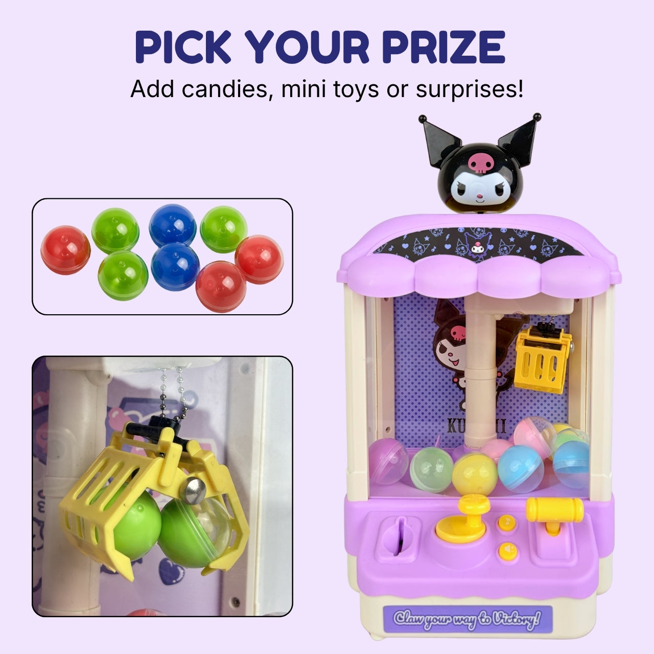 Hello Kitty Kuromi Claw Machine - Mini Arcade Toy, Ages 3+ Years
