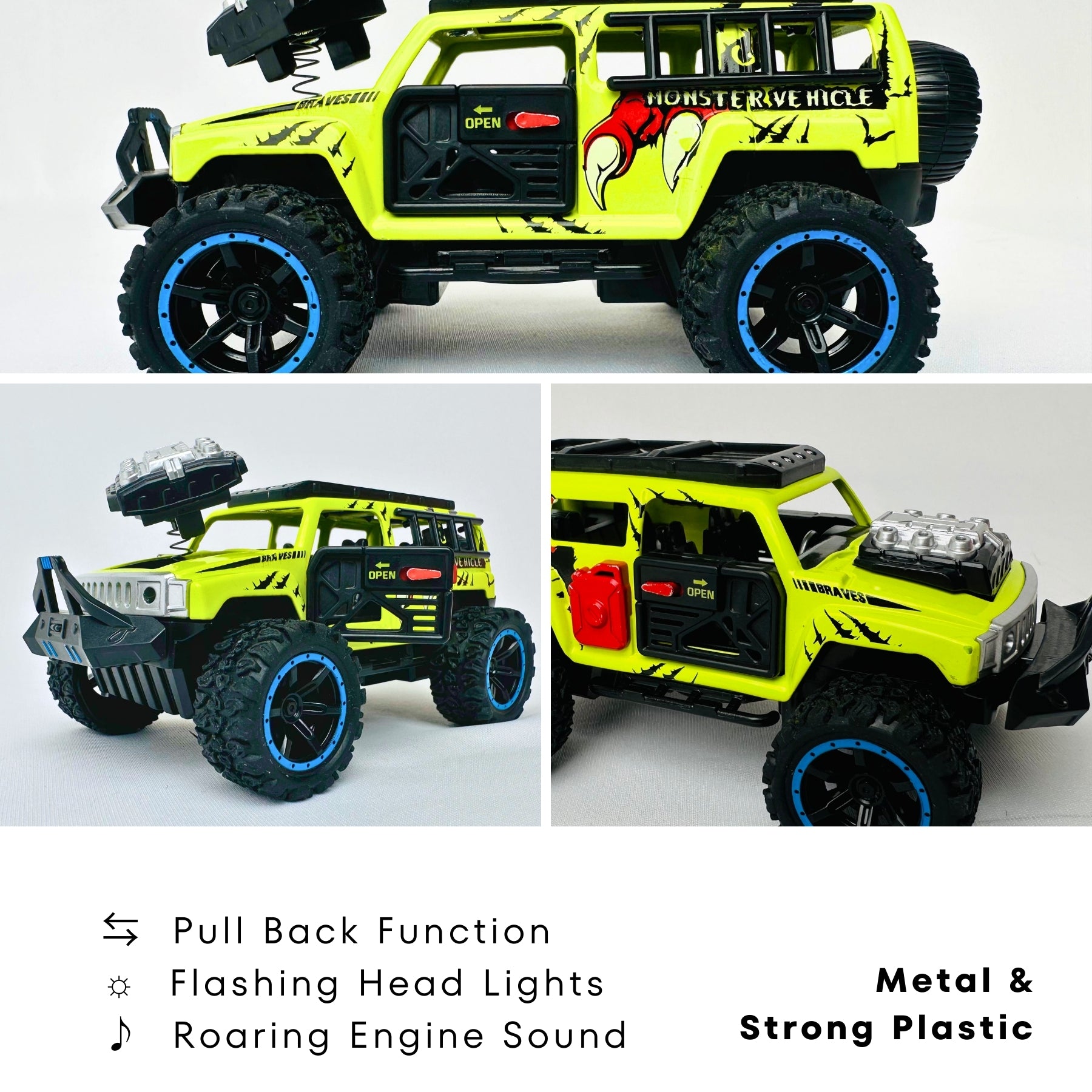 1:32 Die Cast Off Road Monster Car With Metal Body - 4 Seater | Green