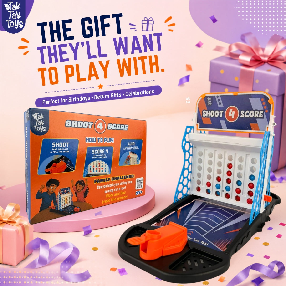 Shoot 4 Score Tabletop Game for Kids - 3 Ways to Play, 3+ Years