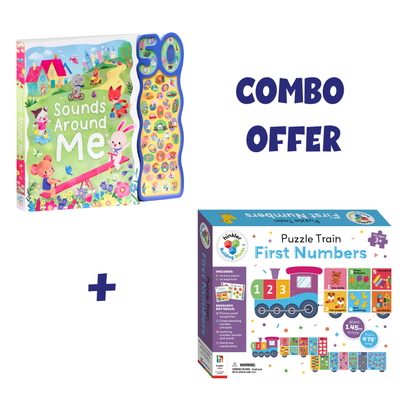 Combo Offer: 50 Around Me Sounds Book + Building Blocks Train Puzzle - First Numbers