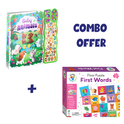 Combo Offer: 50 Animal Sounds Book + Building Blocks Floor Puzzle - First Words