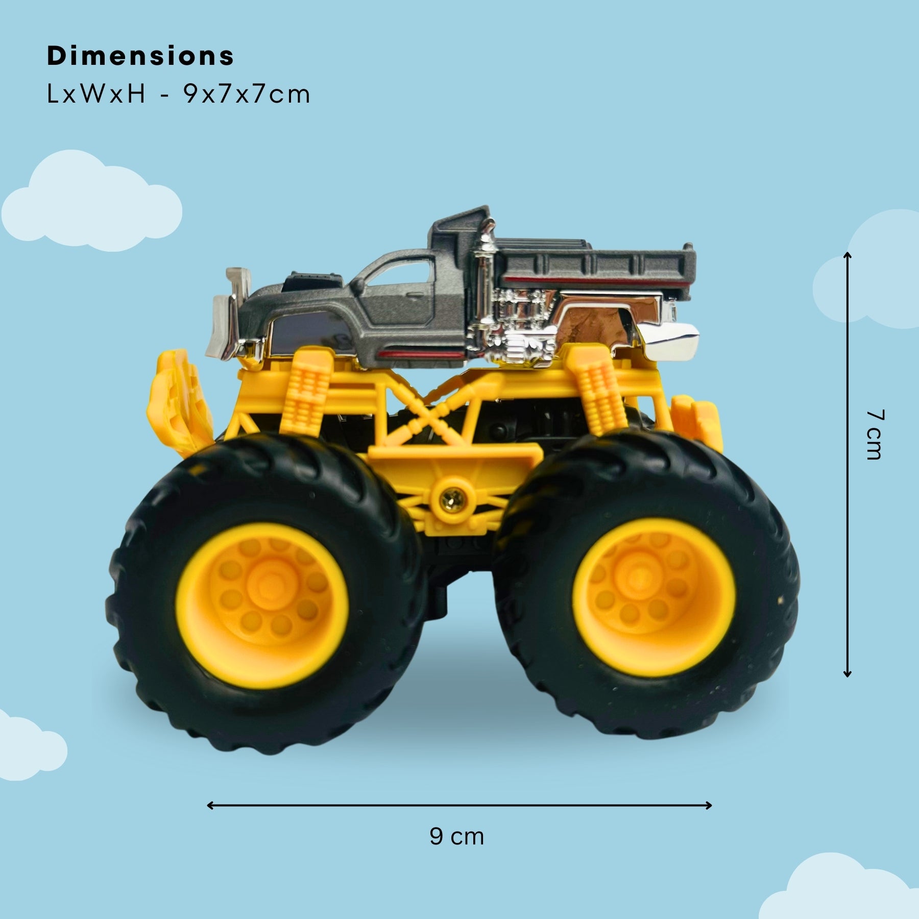 1:64 Die-Cast Off Road Monster Car With Metal Body | Grey/Yellow