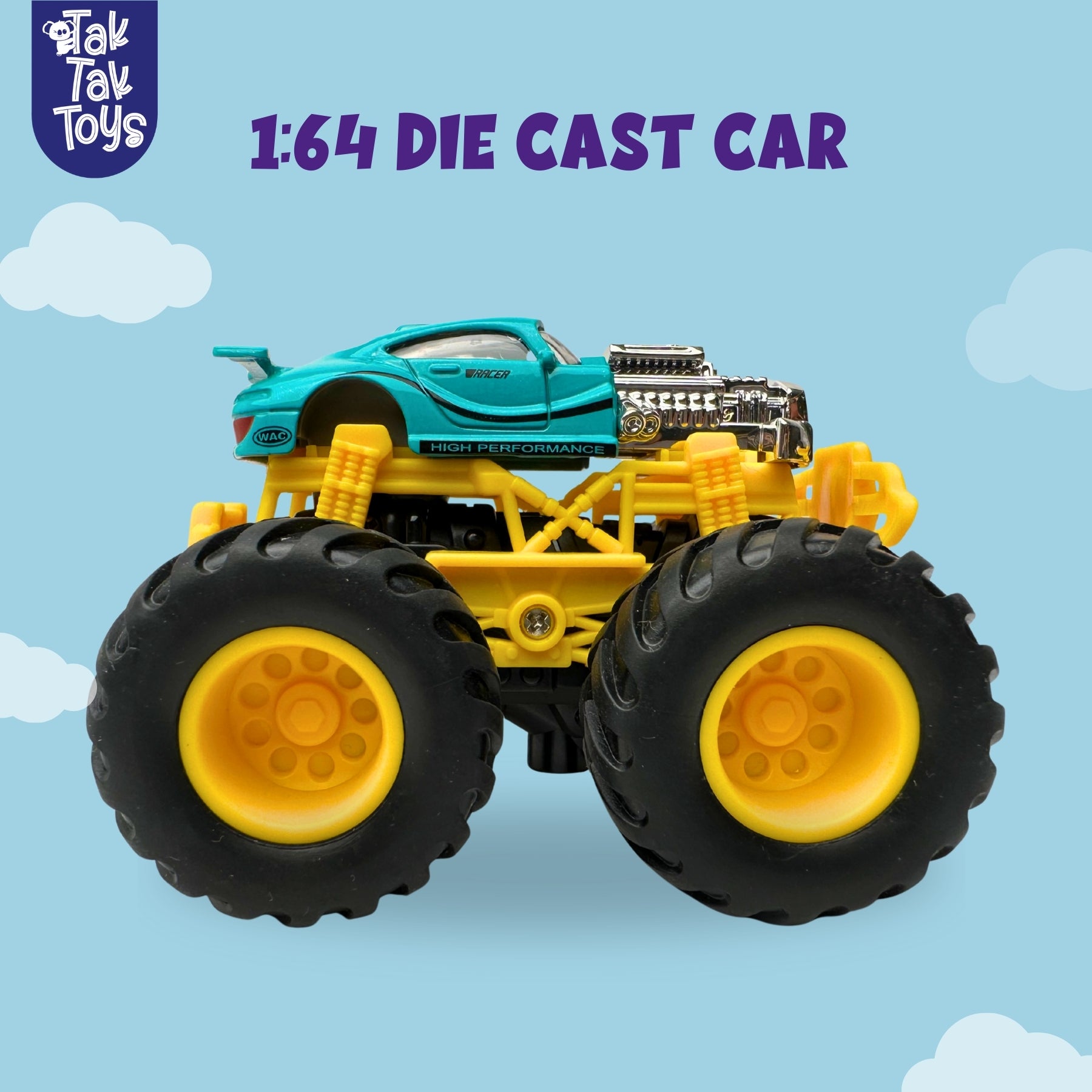 1:64 Die-Cast Off Road Monster Car With Metal Body | Blue/Silver/Yellow