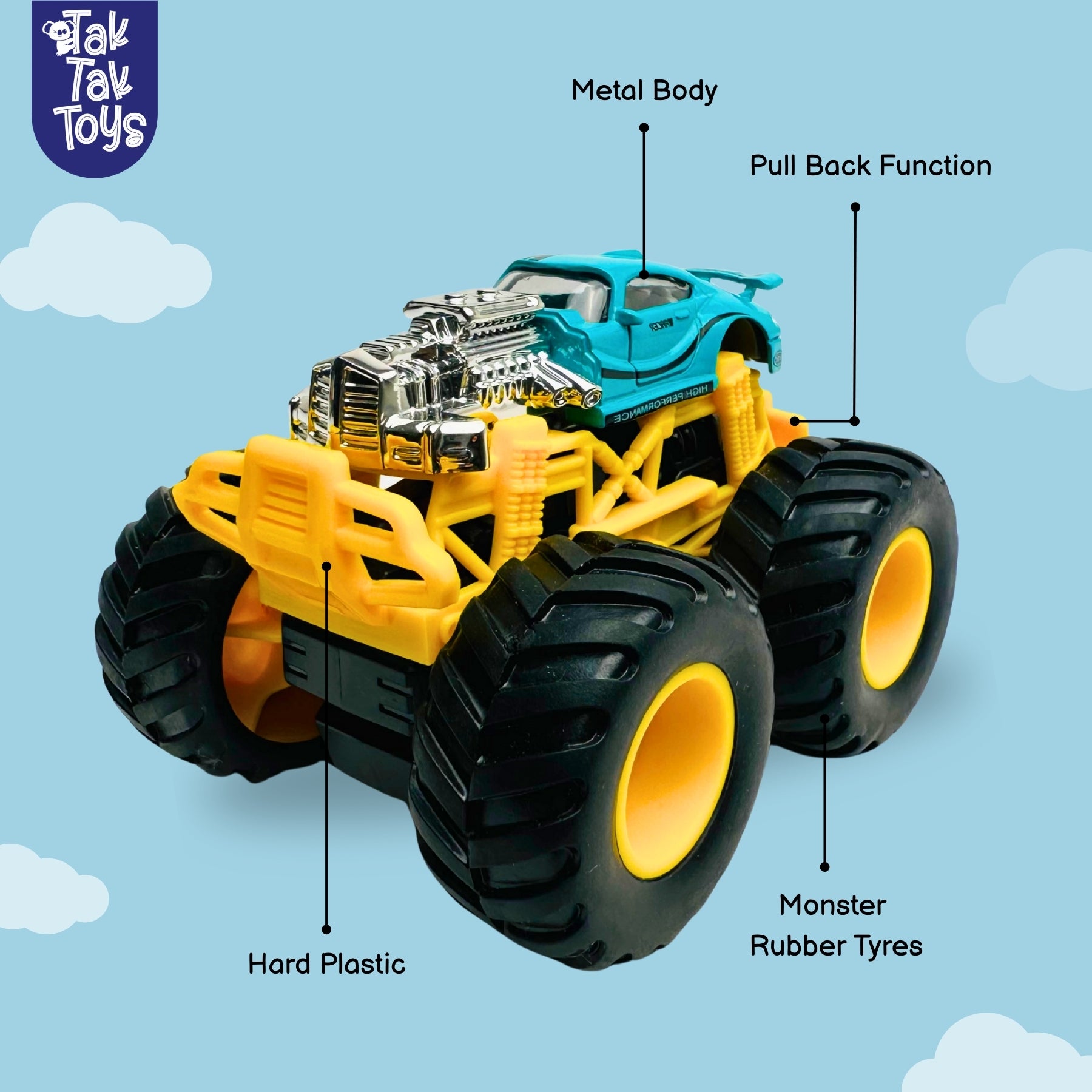 1:64 Die-Cast Off Road Monster Car With Metal Body | Blue/Silver/Yellow