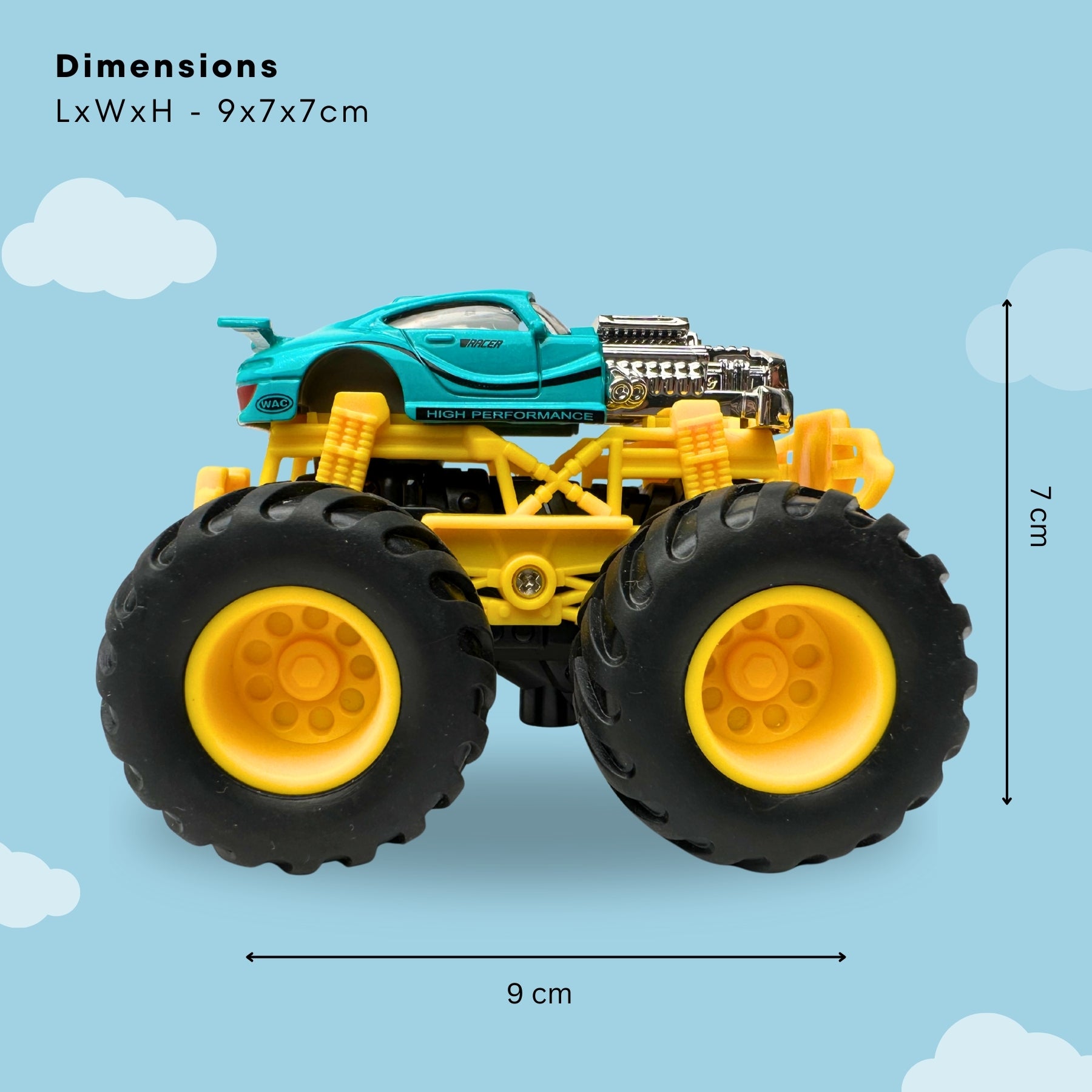 1:64 Die-Cast Off Road Monster Car With Metal Body | Blue/Silver/Yellow