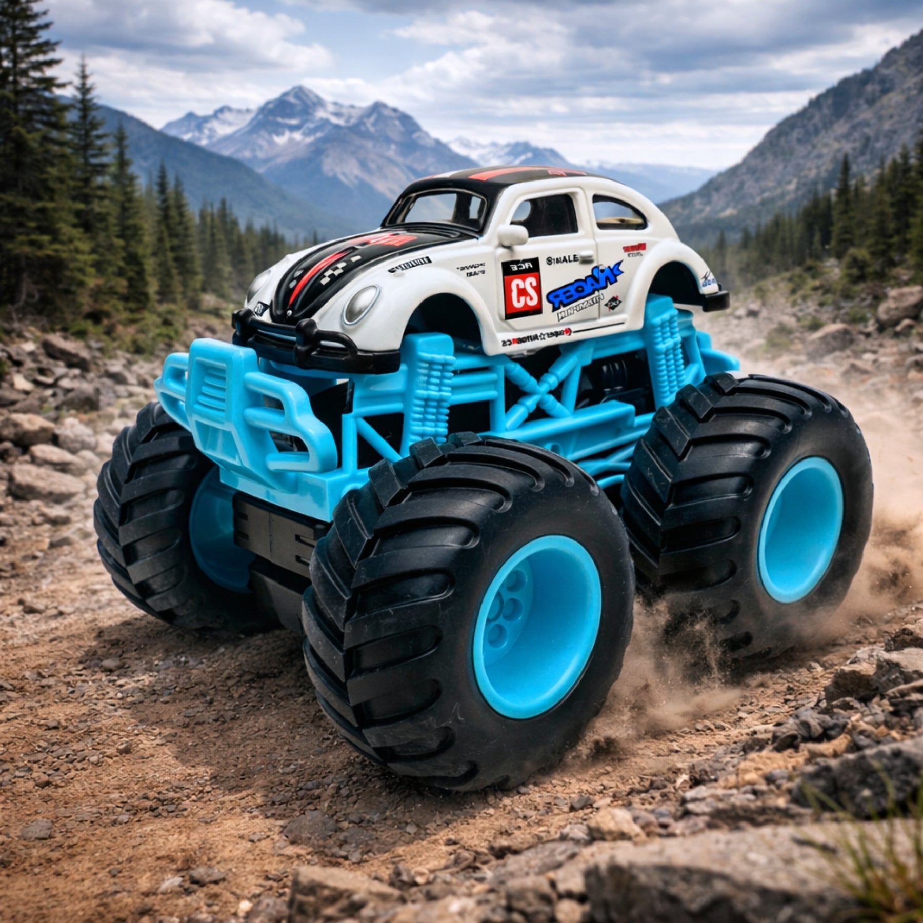 1:64 Die Cast Off Road Monster Car With Metal Body | Black/White/Blue