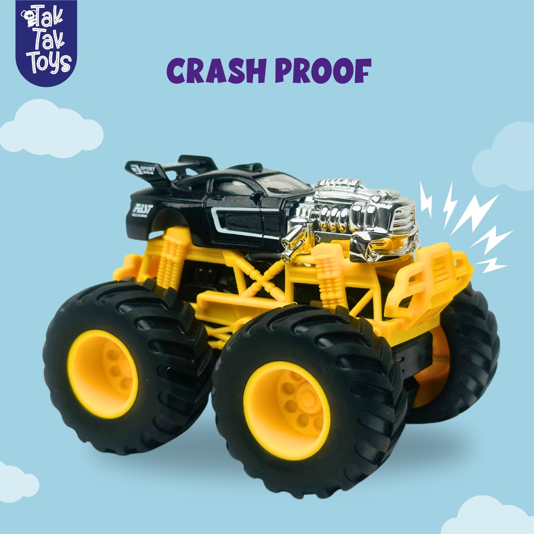 1:64 Die-Cast Off Road Monster Car With Metal Body | Black/Silver/Yellow