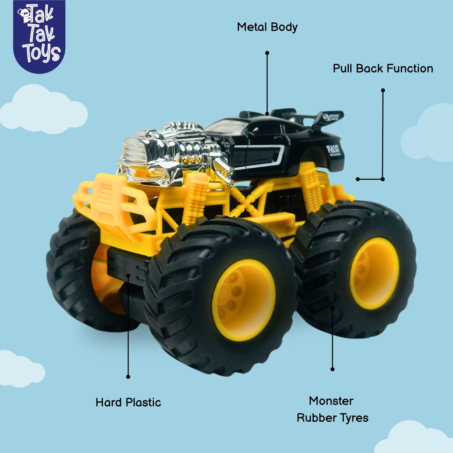 1:64 Die-Cast Off Road Monster Car With Metal Body | Black/Silver/Yellow