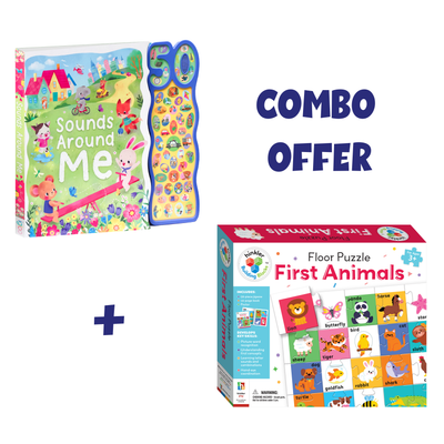Combo Offer: 50 Around Me Sounds Book + Building Blocks Floor Puzzle - First Animals